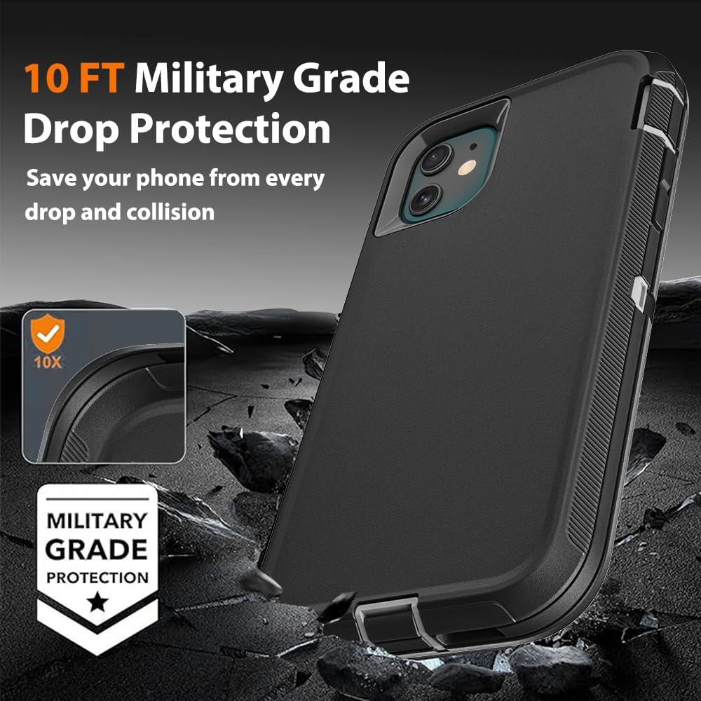 TFDSEUGH for iPhone 11 Case with 2Pcs Tempered Glass Screen Protector and 1Pcs Camera Lens Protector, Military Grade 3 in 1 Heavy Duty Shockproof/Drop Proof/Dust Proof Case (Black/Grey) - Image 6