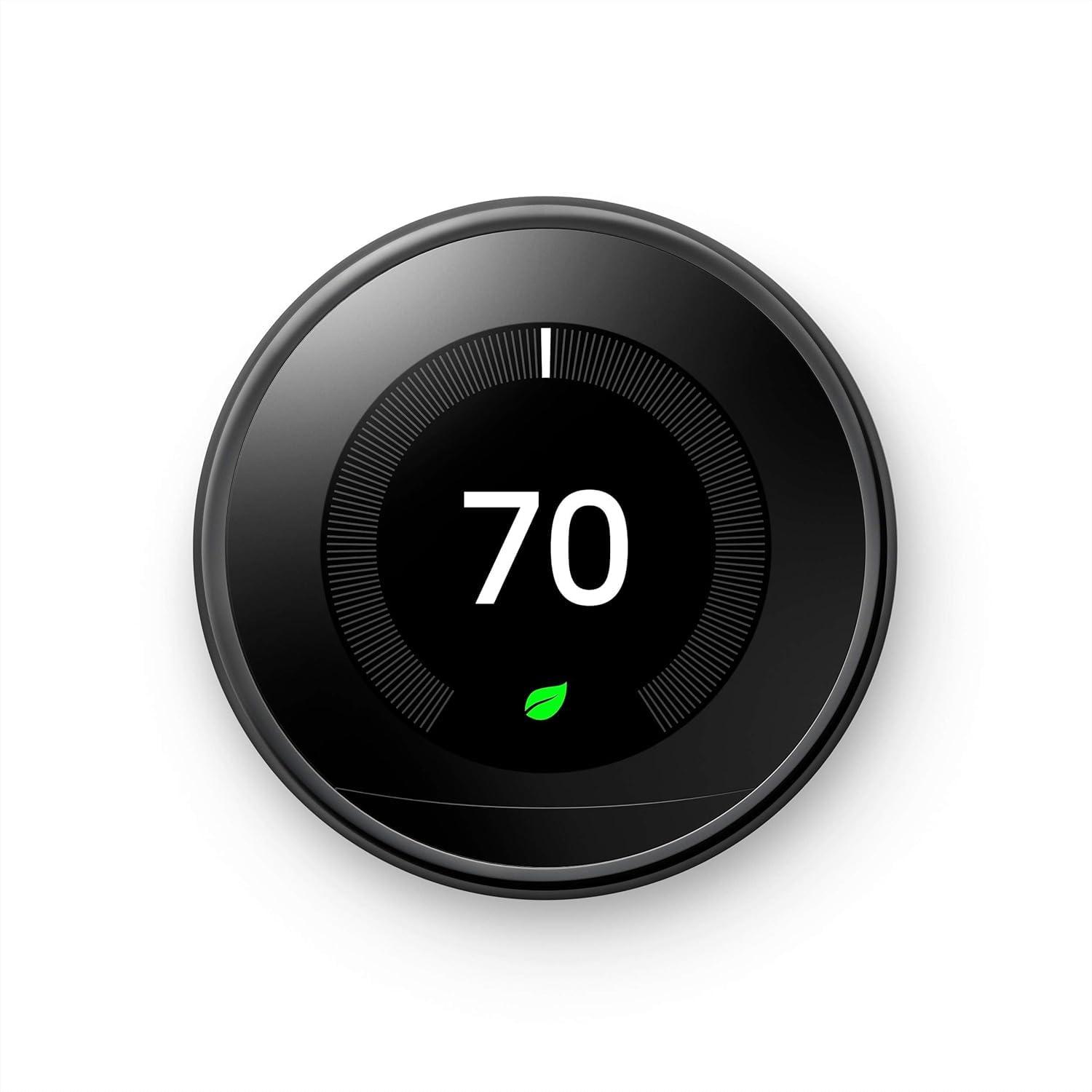 Google Nest Learning Thermostat (3rd Gen) – Smart Wi-Fi Thermostat Display & Mounting Plate Only, Energy-Saving, Works with Alexa & Google Assistant, Black, No Tools Included