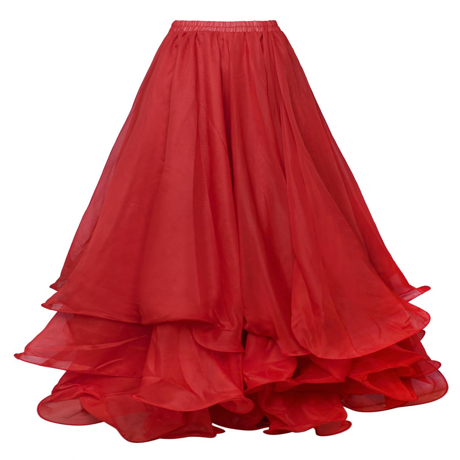 BellyLady Belly Dance Skirt Halloween Tribal Chiffon Tiered Maxi Full Skirt 37.8 Inch Length