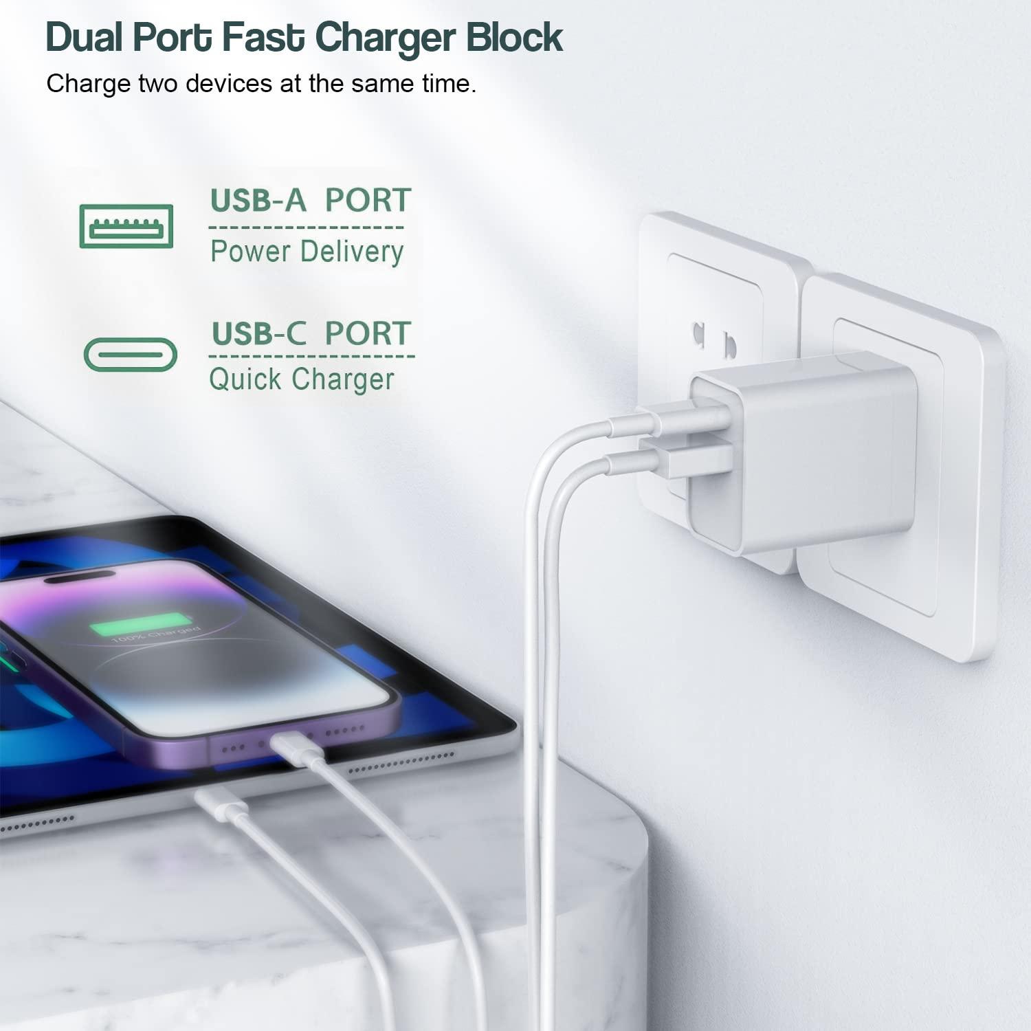 Fast iPhone Charger, 2Pack 20W Dual Port QC+ USB C Charger Block Plug Adapter Dual ChargeriPhone Fast Charging Brick 6 FT USB C to Lightning Cable i Phone Cord for iPhone 14/13/12/11/Pro Max/Mini/XR/X - Image 3