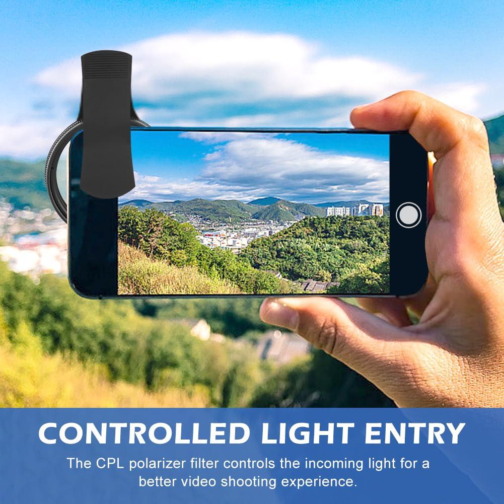 52MM Clip-on CPL Phone Camera Lens Filter Kit, Clip On Polarizer Phone Camera Lens Accessories Ultra Slim Phone Camera Lens Filter with Cleaning Cloth Works with Most Smartphones(Black) - Image 6