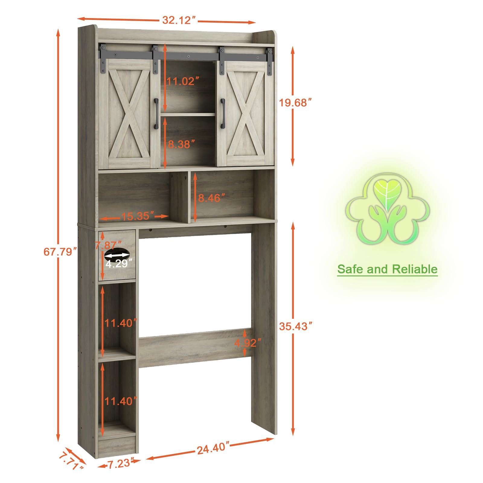 Over The Toilet Storage Cabinet, Farmhouse Storage Cabinet Over Toilet with Sliding Door& Toilet Paper Holder Stand，Home Space-Saving Toilet Rack, for Bathroom, Restroom, Laundry - Image 2