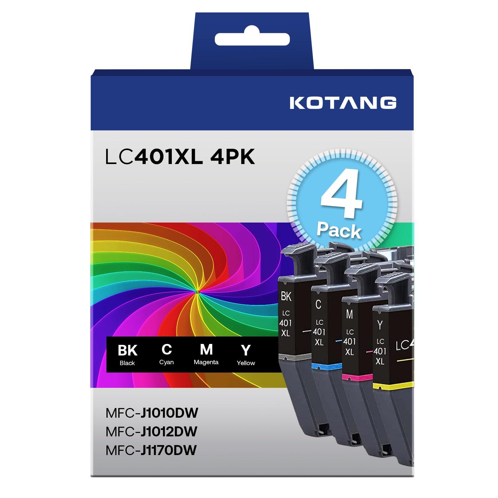 KOTANG LC401XL Ink Cartridge Replacement for Brother LC401XL Ink Work with MFC-J1170DW J1010DW J1012DW Printer (Black, Cyan, Magenta, Yellow, 4 Pack)