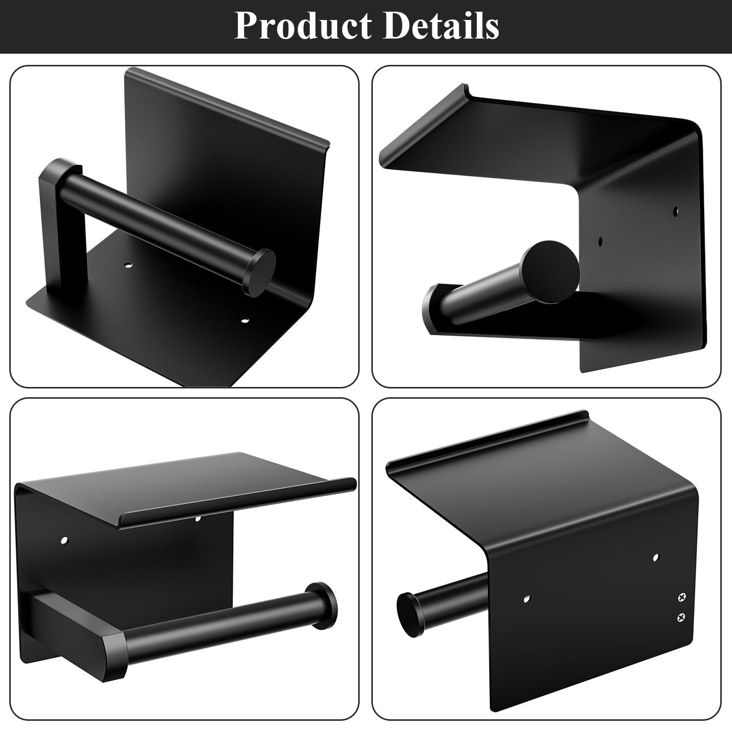 Tindbea Toilet Paper Holder with Phone Shelf, Adhesive or Screw Wall Mount Toilet Tissue Roll Holder, Rustproof & Multifunctional Stainless Steel Bathroom Storage Dispenser (Matte Black) - Image 5