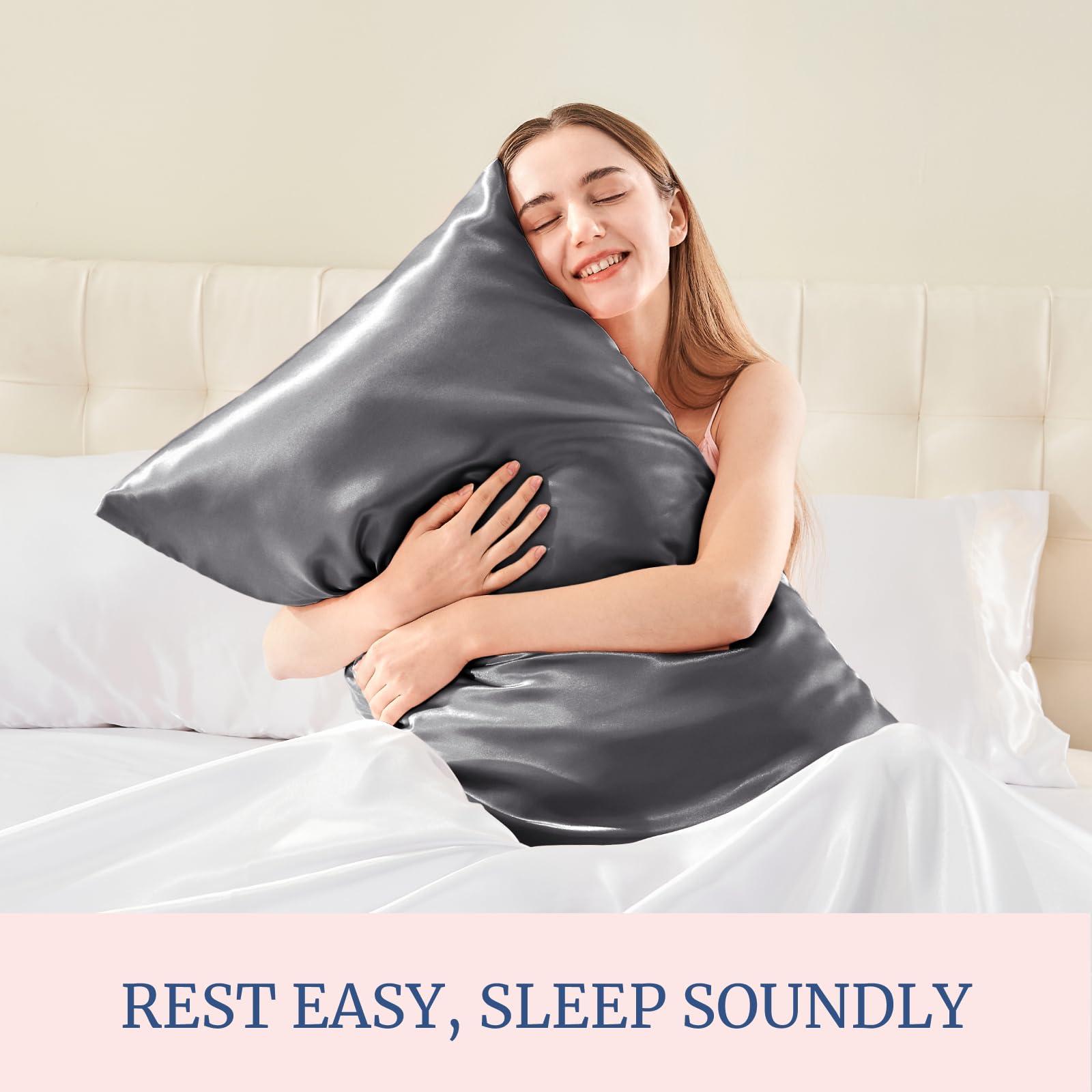 BEDELITE Satin Pillowcase for Hair and Skin, Super Soft and Cooling Similar to Silk Pillow Cases 2 Pack with Envelope Closure, Gift for Women Men(20"x30" Queen Size, Dark Grey) - Image 5