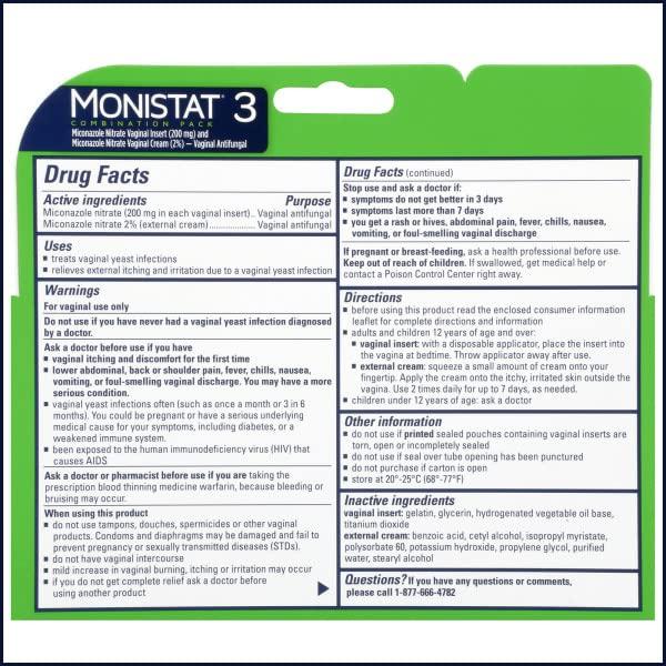 Monistat 3 Vaginal Antifungal Combination Pack - 3 Each, Pack of 2 - Image 8