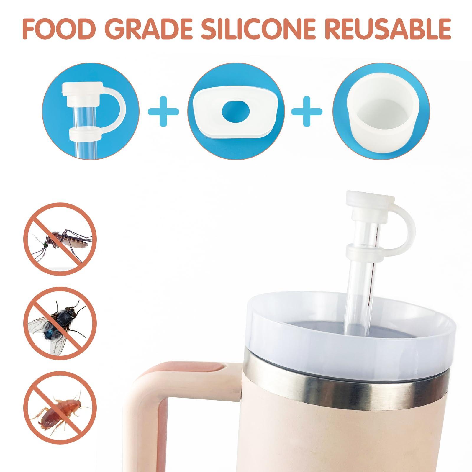 Velaco 9 PCS Accessories for Stanley 30/40 oz Tumbler, including Spill-Proof Stopper Set, Straw Toppers, Silicone Cup Boot, Keychain Charm - White - Image 5