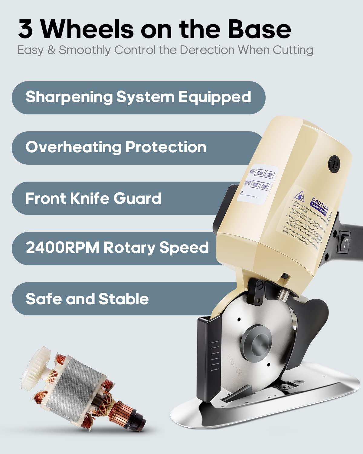 GCCSJ 110V Electric Rotary Fabric Cutter, Rotary Cutter for Fabric Machine, 4 Inch Rotary Blade Hand Held Fabric Slitting Machine with Automatic Sharpener for Multi-Layer Clothing, Textiles, Carpet - Image 3