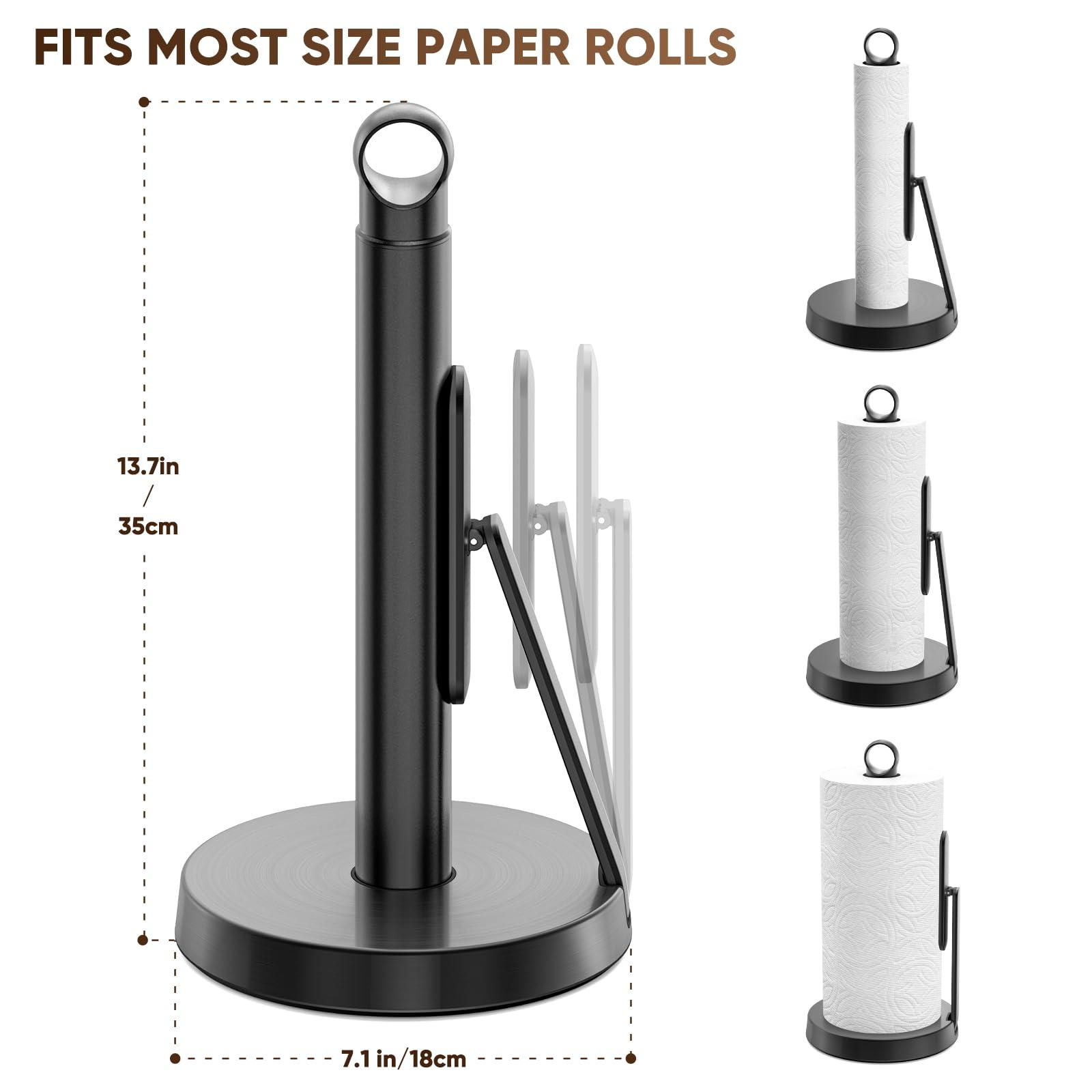 theaoo Heavy-Duty Stainless Steel Paper Towel Holder with Tension Arm – Easy One-Handed Tear, Modern Standing Countertop Dispenser for Kitchen, Holds All Paper Towel Rolls (1, Black) - Image 3