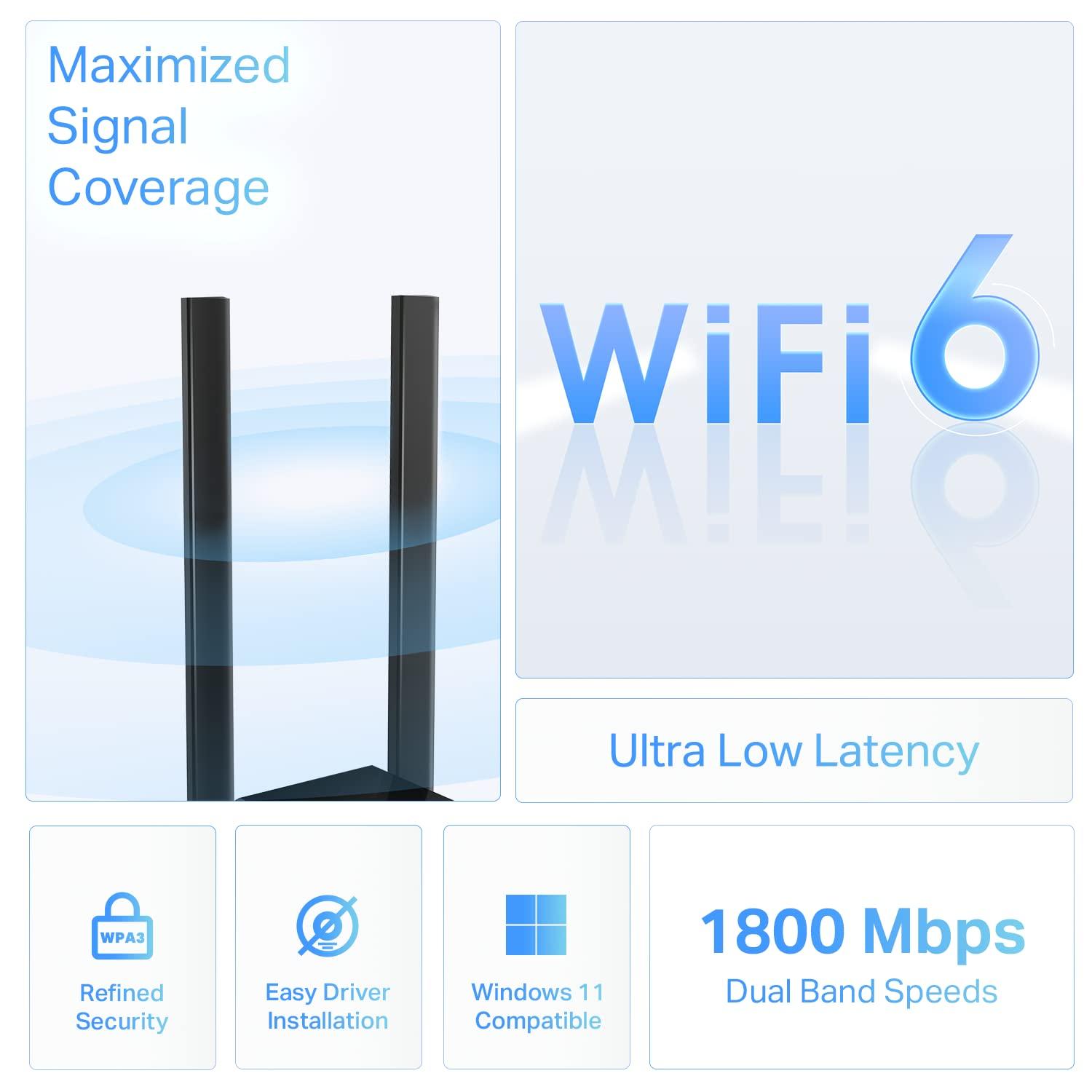 TP-Link WiFi 6 USB Adapter for Desktop PC - (Archer TX20U Plus) AX1800 Wireless Network Adapter with 2.4GHz, 5GHz, High Gain Dual Band 5dBi Antenna, WPA3, Supports Windows 11/10 - Image 2