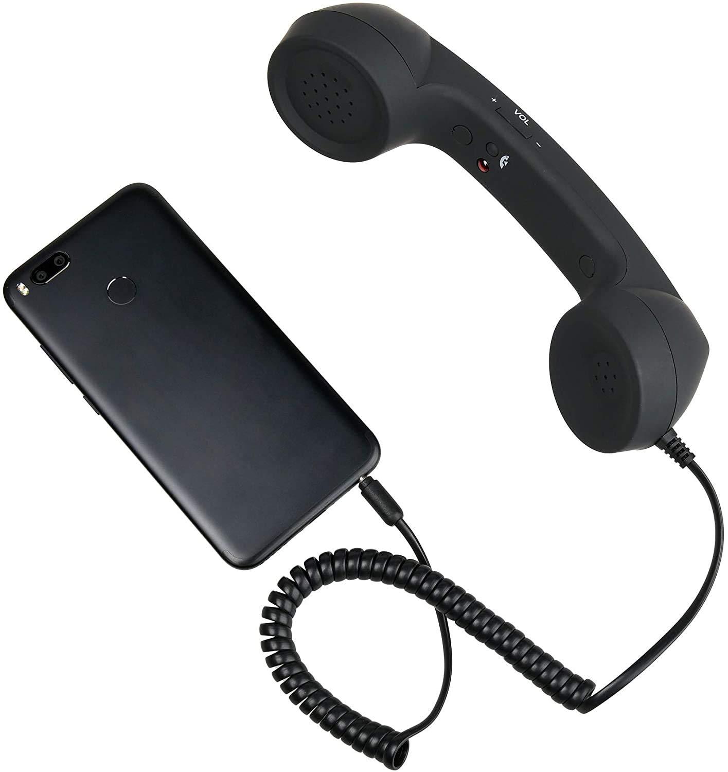 YTYKINOY Retro 3.5mm Telephone Handset Cell Phone Receiver Mic Microphone Speaker for iPhone iPad Mobile Phones Cellphone Smartphone (Black) - Image 2