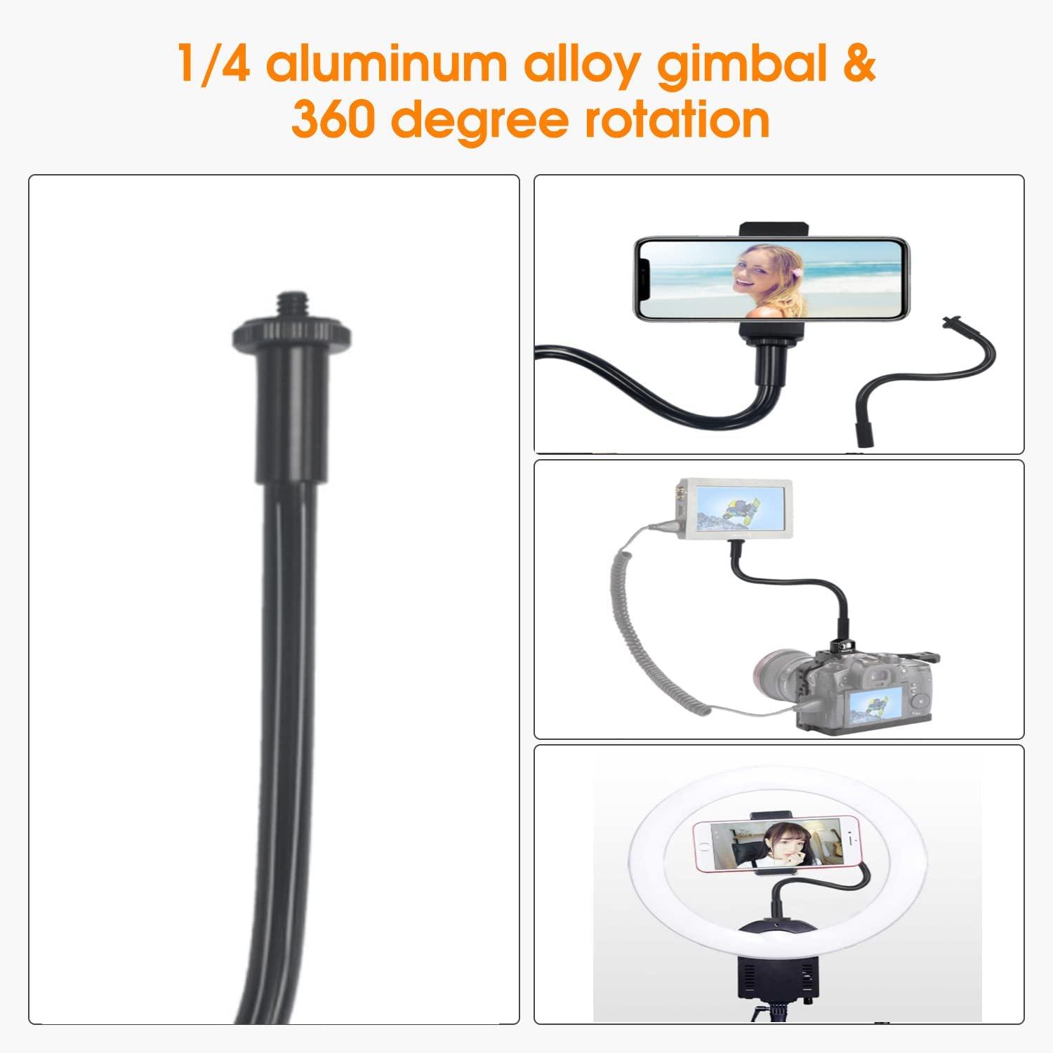 KAGYOKU Gooseneck Camera Mount 11 inch Gooseneck Arm 1/4 20 Threaded Male Female Flexible Tube Arm Max 4.4 lbs Load Phone Holder for DSLR Tripod Security cam Video Light - Image 2