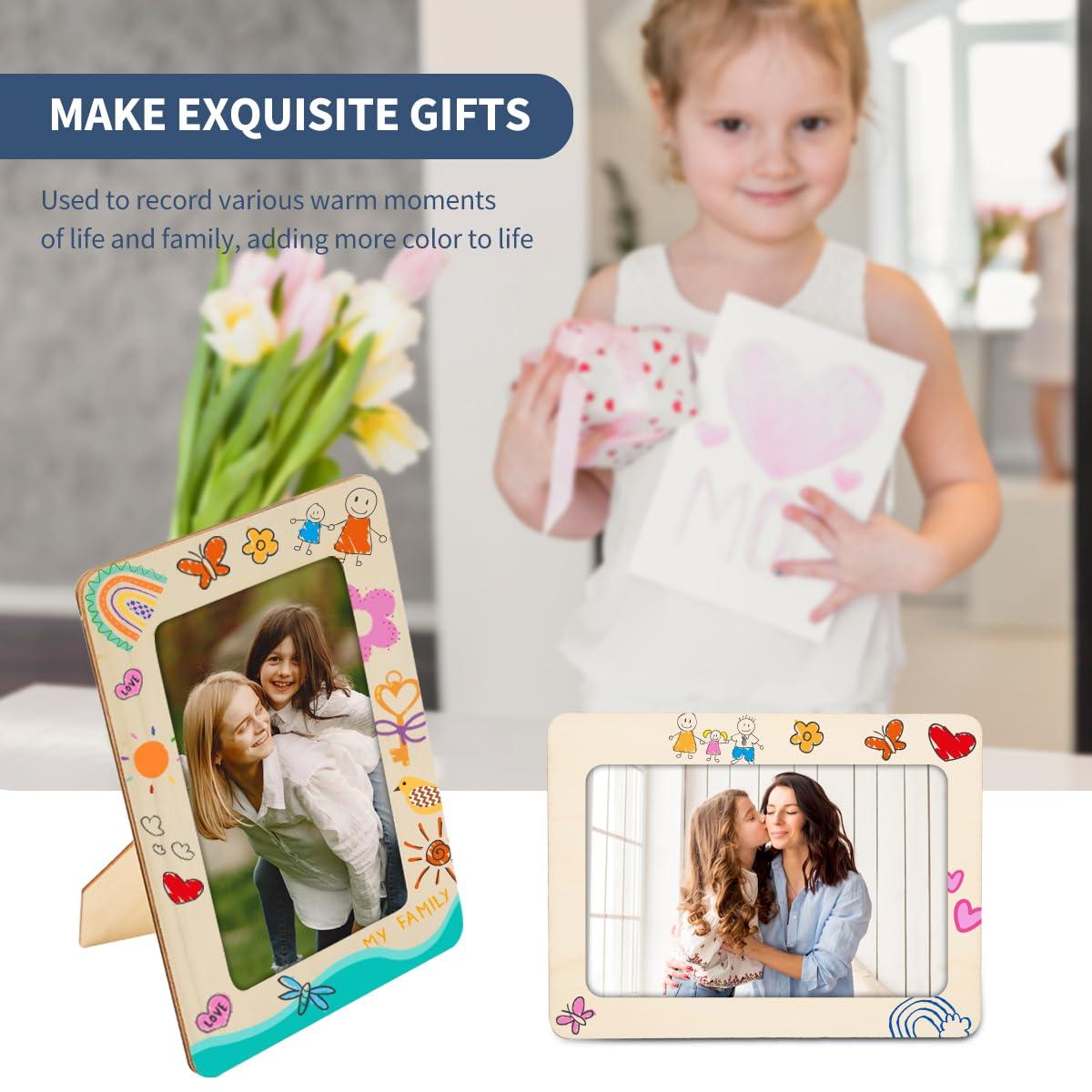 zjdbset Picture Frame Painting Craft Kit for 4 * 6 Photo,10Pcs DIY Unfinished Wooden Picture Frames with 12Pcs Painting Color Pen 4 Sheets Crystal Diamond Stickers for DIY Craft - Image 6