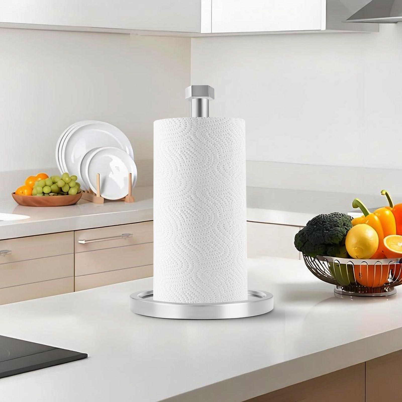 Beser·Win Paper Towel Holder Countertop, Stainless Steel Paper Towel Holder -Weighted Base, One-Handed Tear, Black Kitchen Roll Holder, Non-Slip Protect The countertop-New Silver - Image 2