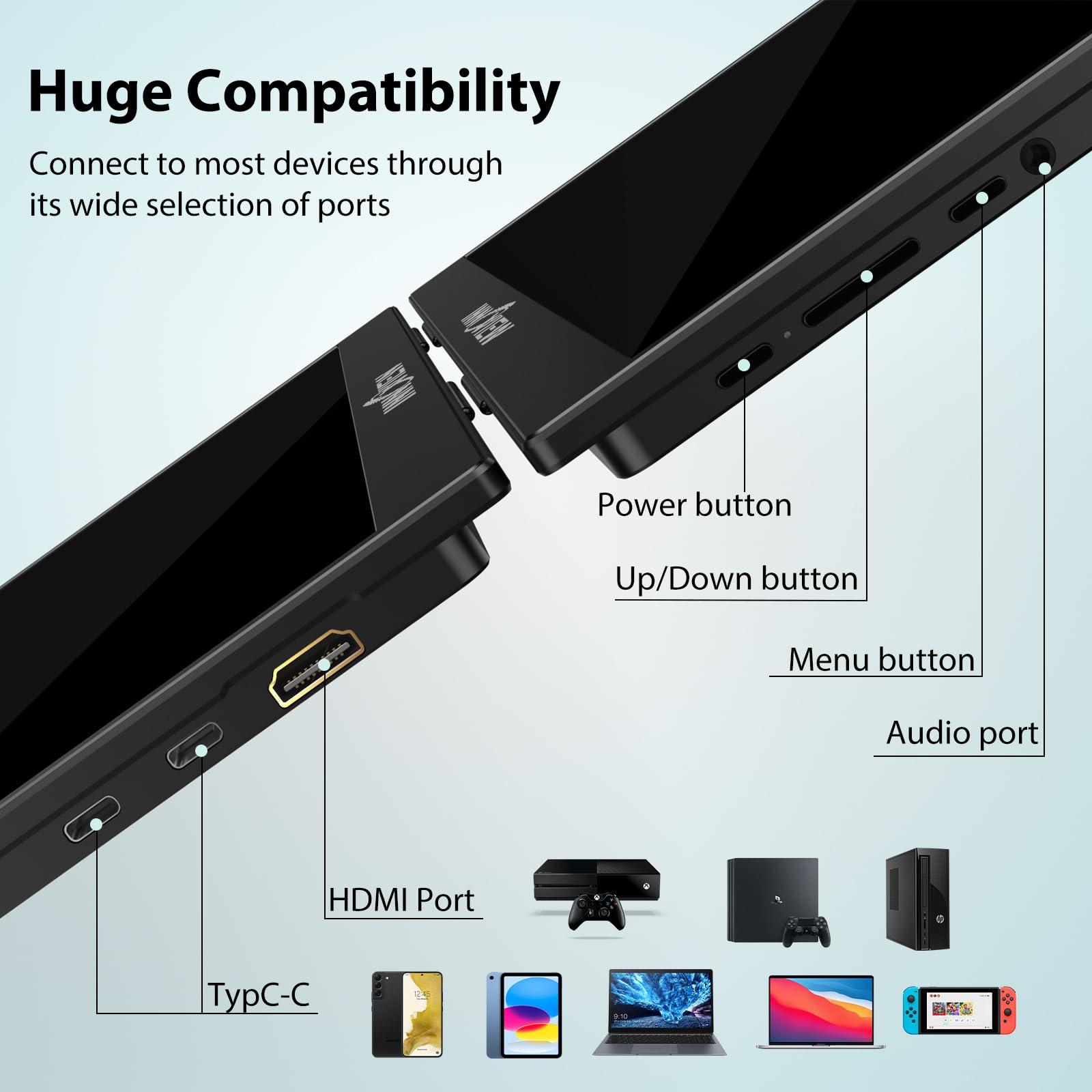 InnoView Portable Monitor 18.5 inch 100HZ 120% sRGB, 1080P FHD IPS Large Portable Monitor for Laptop USB C HDMI HDR Travel Monitor with Kickstand Mac PC Xbox PS4/5 Switch - Image 8