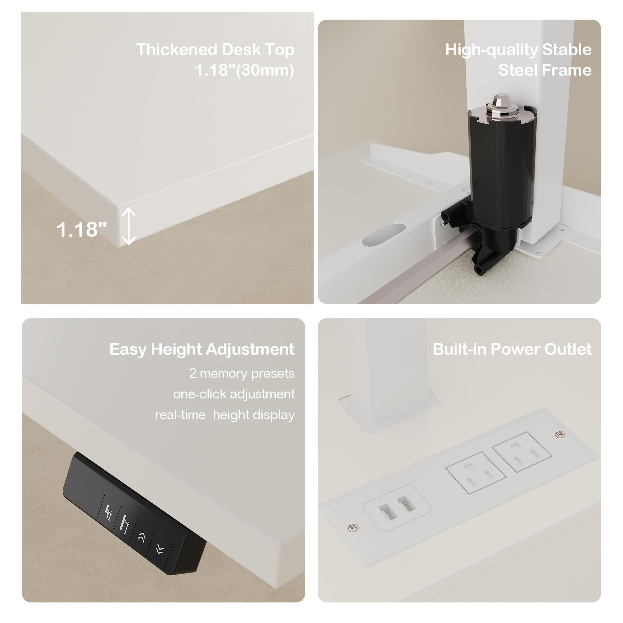 ModernMate 63" Standing Desk with File Cabinet, Privacy Panel, AC/USB, 1.18" Desktop, Executive L Shaped Height Adjustable Desk, Electric Stand Up Table with 3 Drawers, White Rattan - Image 6