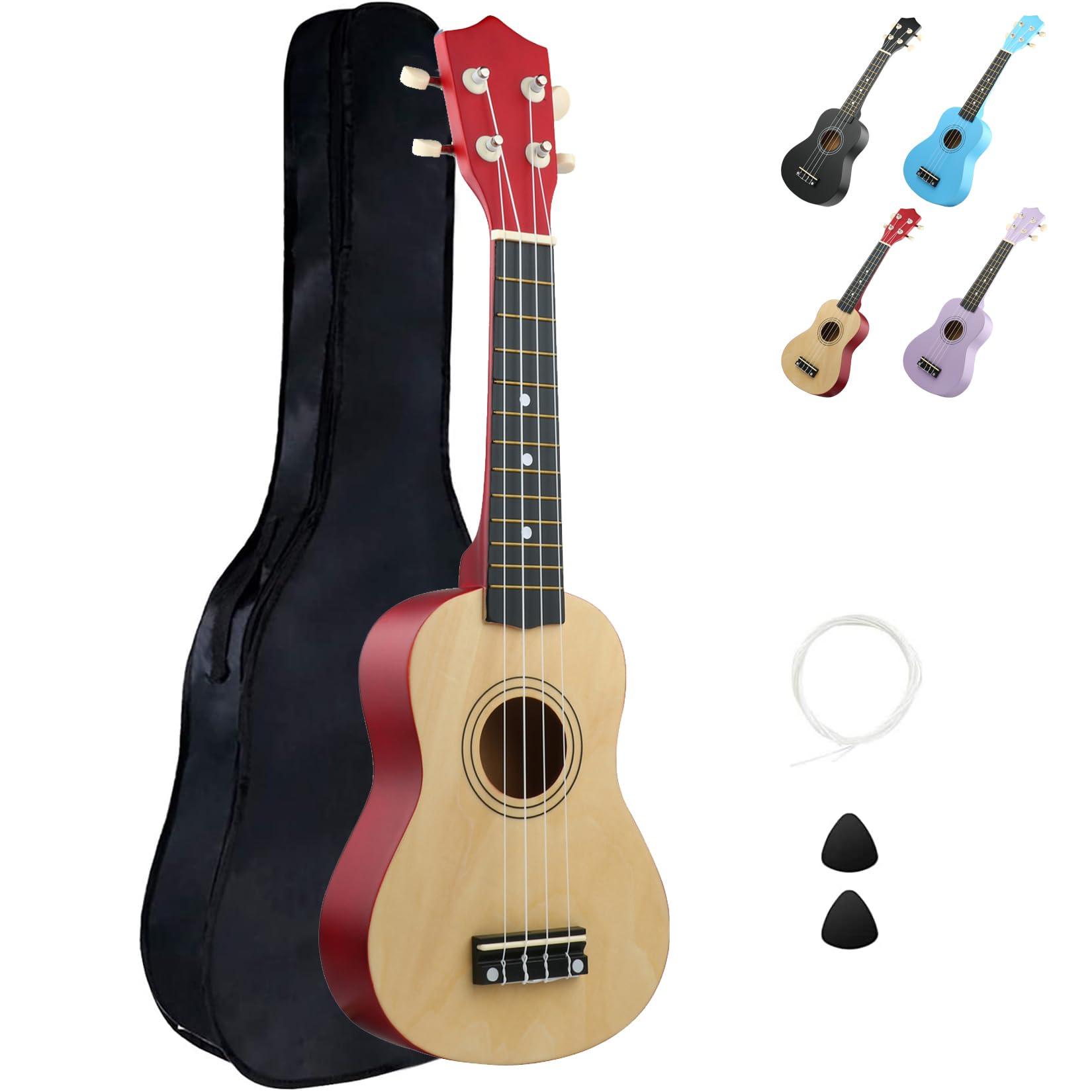 LXS Soprano Ukulele Kids Ukulele for Beginners - 23" Small Guitar Ukulele with Gig Bag, 1 Standby String and 2 Picks (Wood Color)