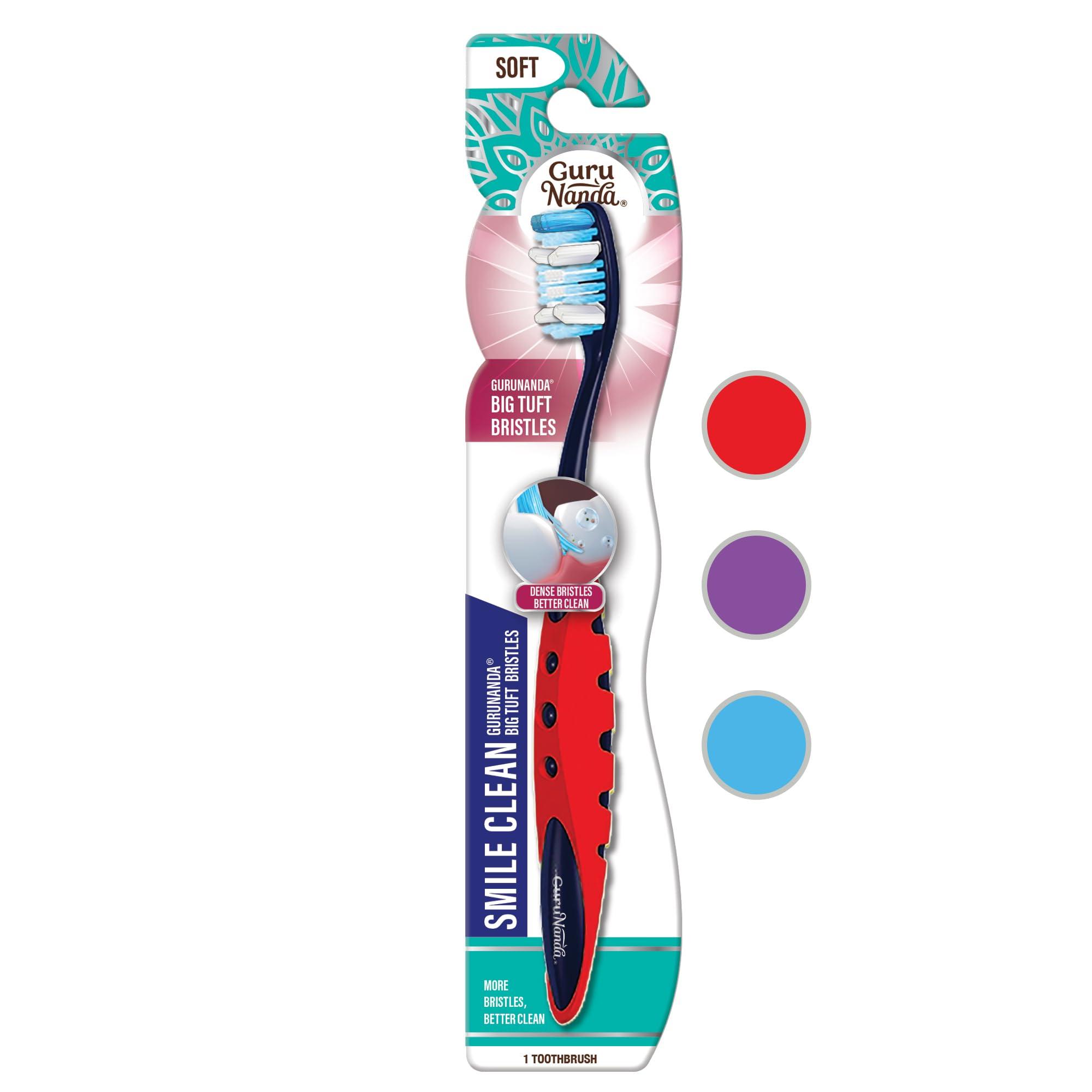 GuruNanda Smile Clean Toothbrush - Big Soft Bristles - Helps Clean Plaque, Whitens Teeth, and Aids in Fresh Breath – BPA-Free Brush for Adults & Kids - 1 Count