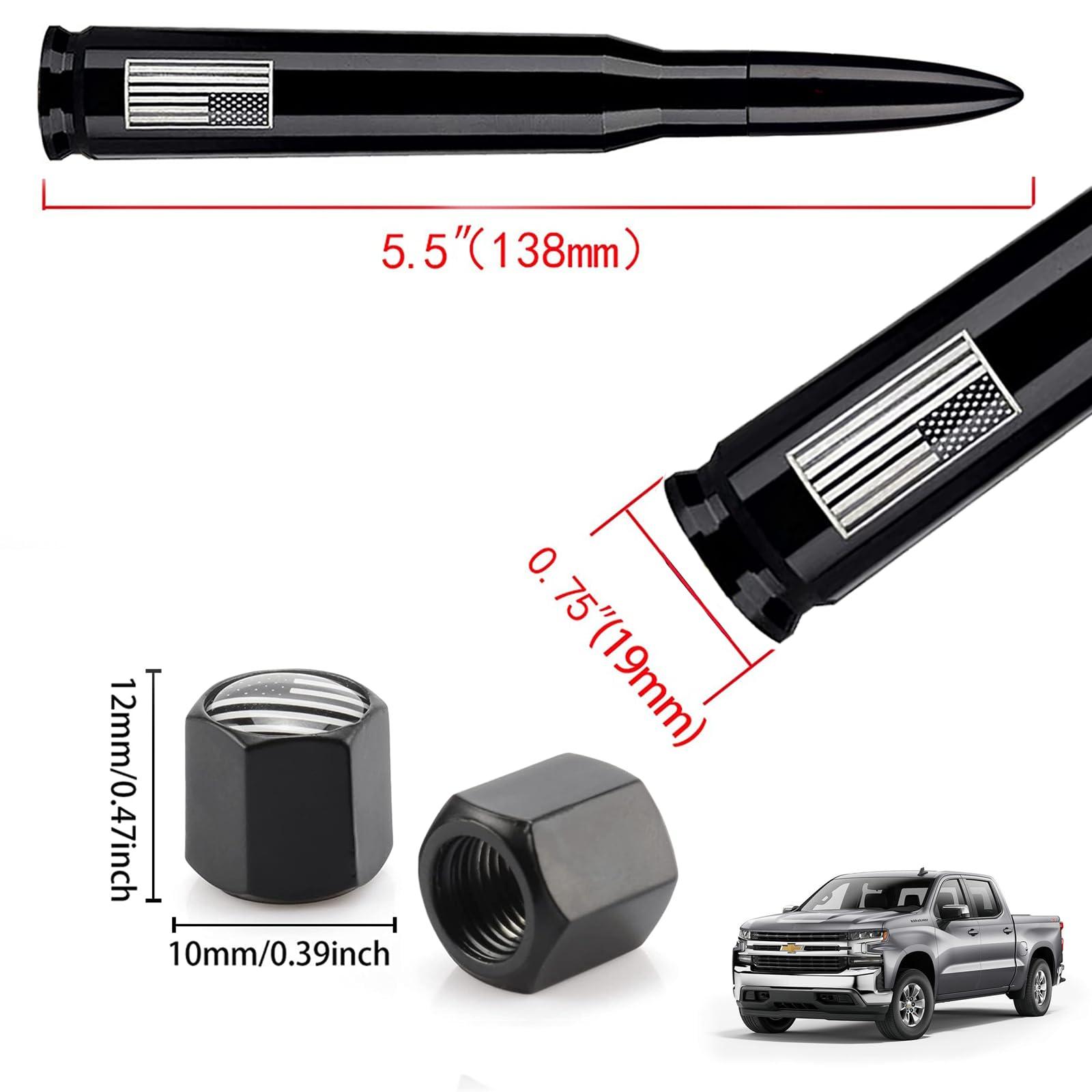 American Flag Car Truck Antenna with Valve Stem Caps, Universal Mast for GM Chevy Silverado 1500 2500 3500 HD Avalanche Ford F150 F250 F350 Denali Heavy Duty Pickup Trucks Accessories (Black) - Image 6