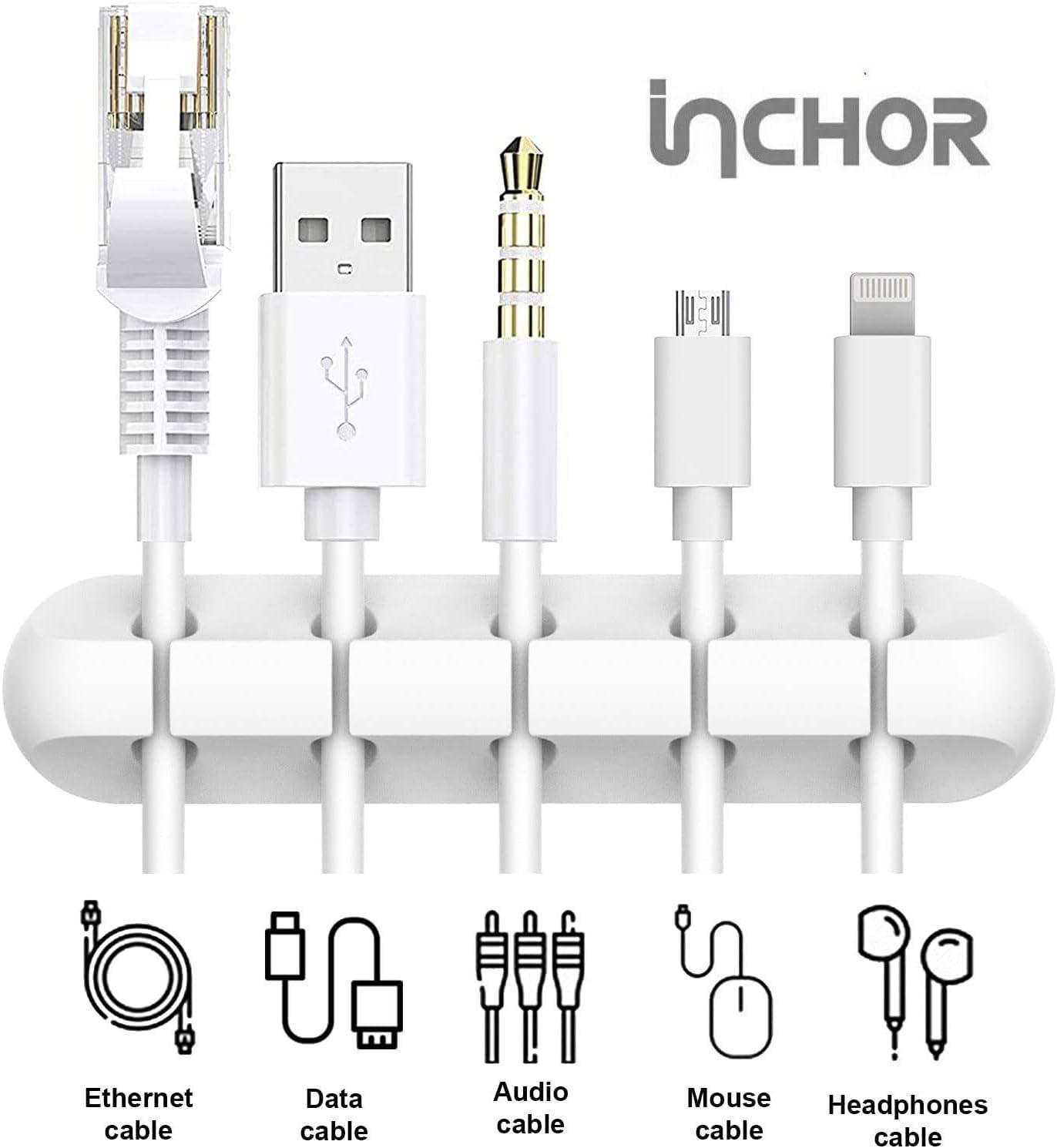 INCHOR Cord/Cable Organizer White Cord Holder, Wire Organizer USB Cable Management Cord Keeper, 3 Packs Cable Clips for Car Home and Office (7, 5, 3 Slots) - Image 3