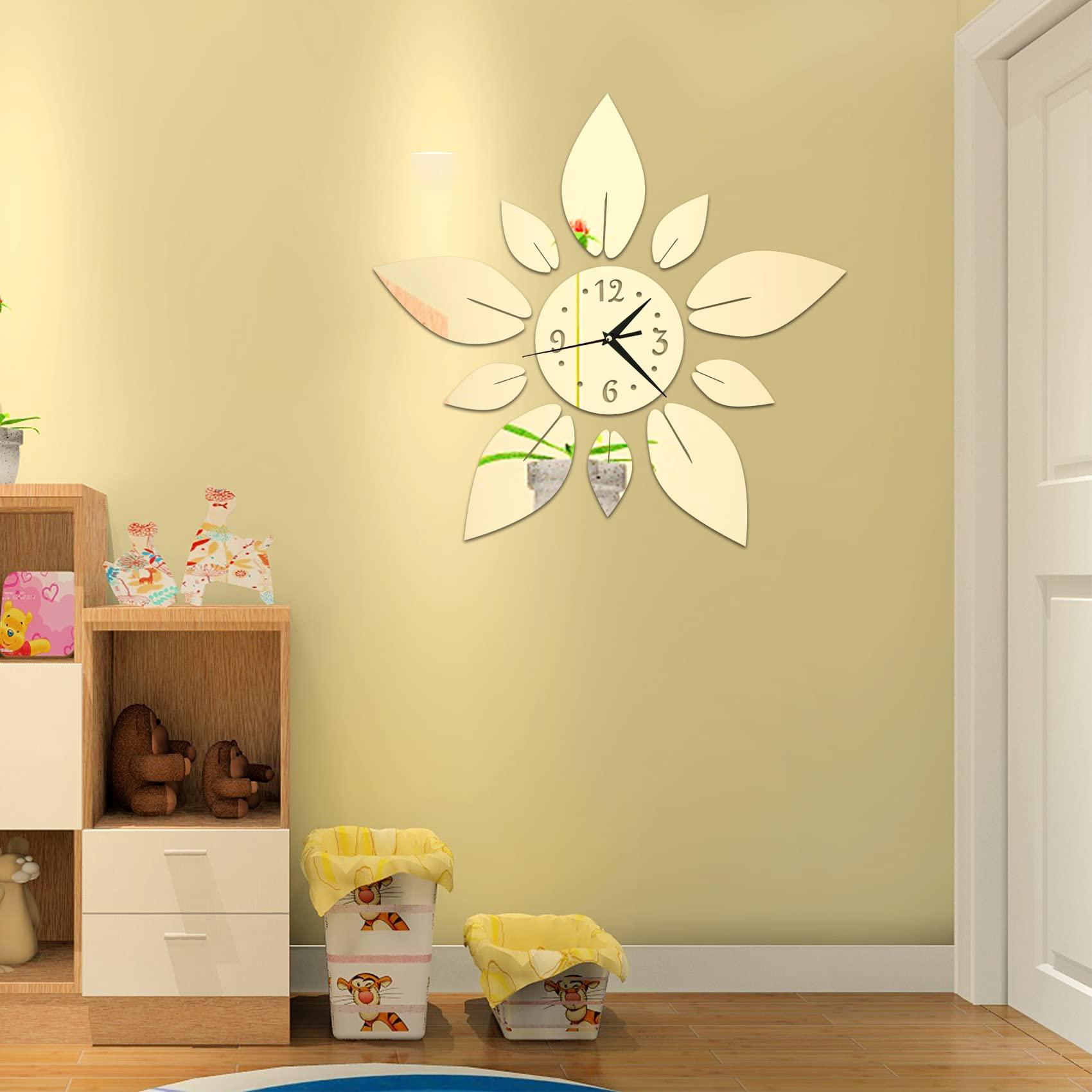 haodeni Modern Flowers Digital 3D Large Wall Clock Mirror Stickers Self-Adhesive Acrylic Crystal Decals DIY Silent Petal Combo Art Clocks Decoration for Home Apartment Office (Silver) - Image 6