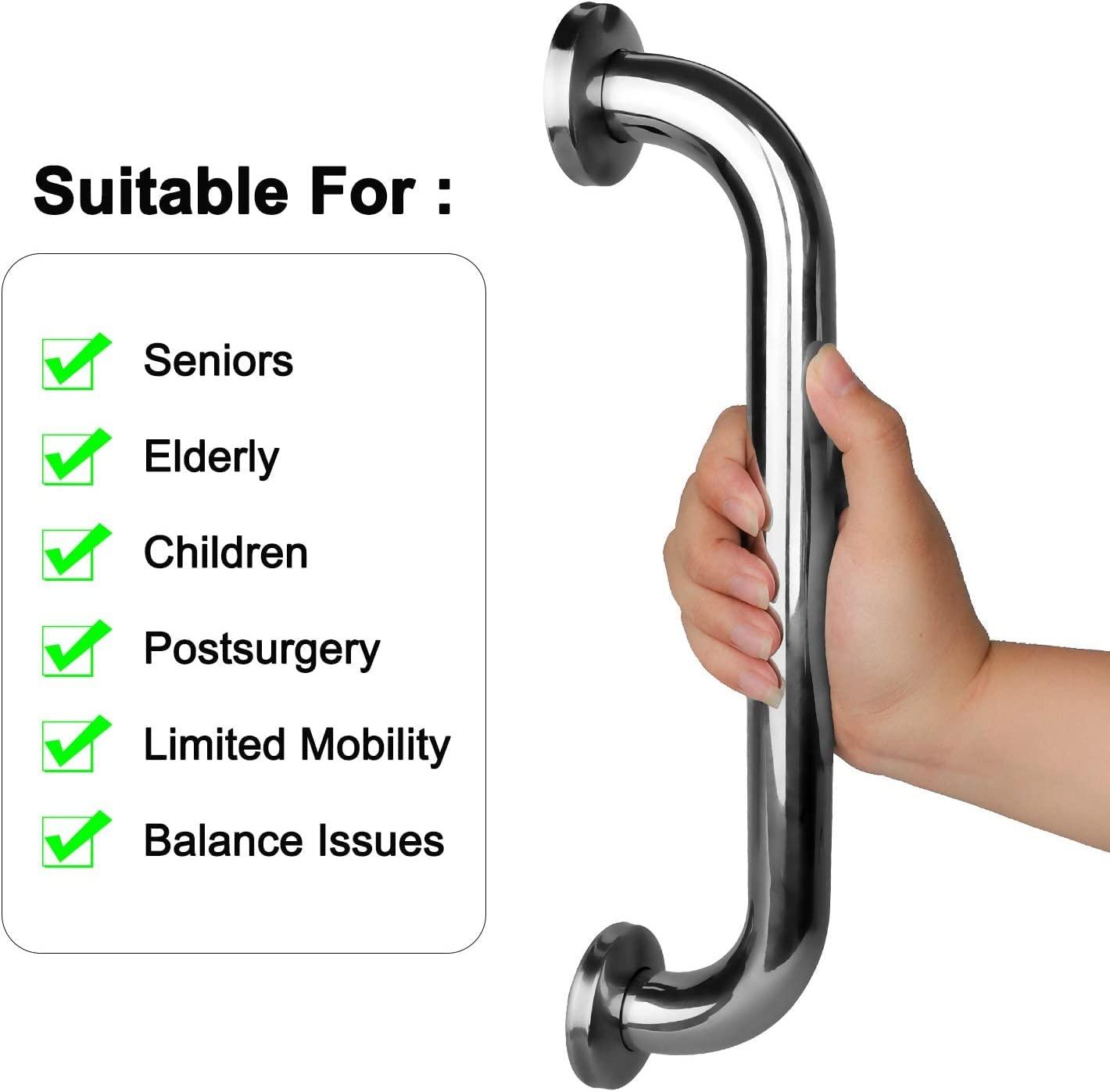 2 Pack Shower Grab Bar, Stainless Steel Bathroom Grab Bar, Shower Handle Bath Handle, Safety Bars for Shower Chair Bench, Grab Bars Senior, Elderly, Handicap(12 Inch) - Image 4