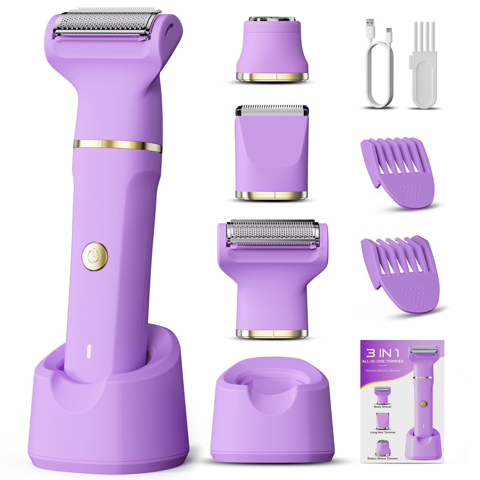 Bikini Trimmer 3 in 1 Electric Razor for Women - IPX7 Waterproof Wet & Dry Body Shaver, Pubic & Facial Hair Remover with Ceramic Blade, USB Rechargeable Dock & Gift Ready - Image 8