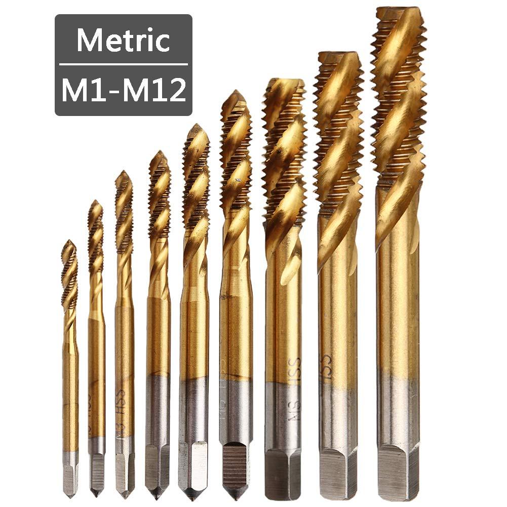 Yakamoz 9pcs Machine Screw Tap Set Titanium Spiral Flute Drill Taps Metric M2 M2.5 M3 M4 M5 M6 M8 M10 M12 Thread Tapping Tool - Image 5