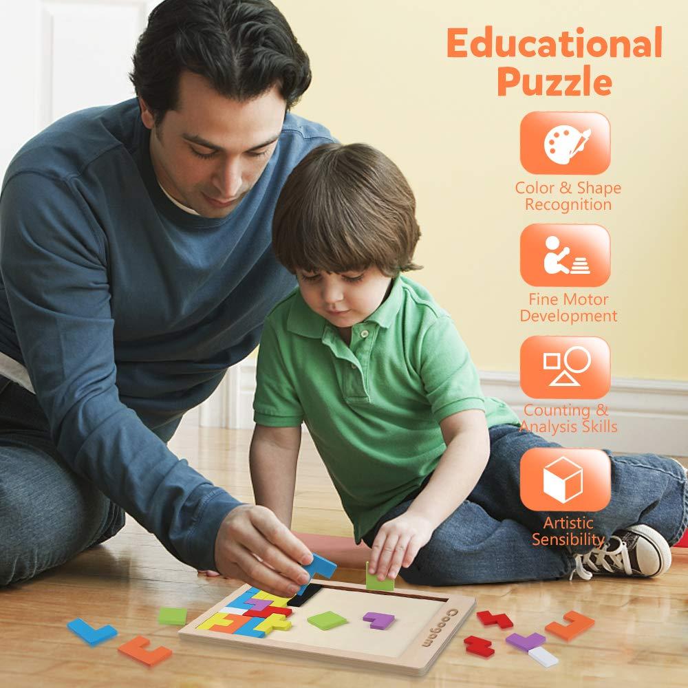 Coogam Wooden Blocks Puzzle Brain Teasers Toy Tangram Jigsaw Intelligence Colorful 3D Russian Blocks Game STEM Montessori Educational Gift for Kids (40 Pcs) - Image 4