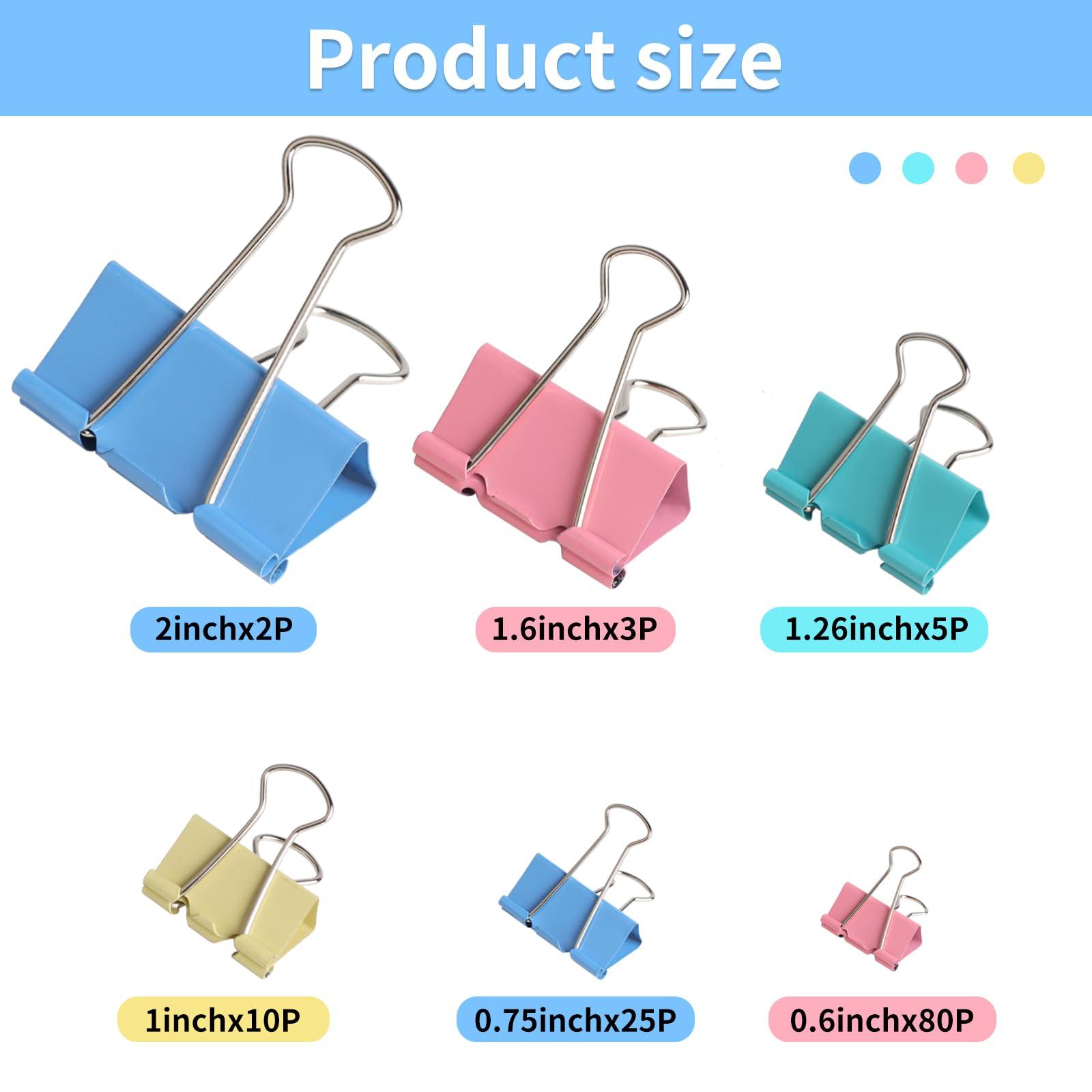 Joyberg 125Pcs Binder Clips Colored, Binder Clips Assorted Sizes, 6 Sizes Binder Paper Clips for Office Supplies/Home/School (Blue, Pink, Yellow, Green) - Image 3