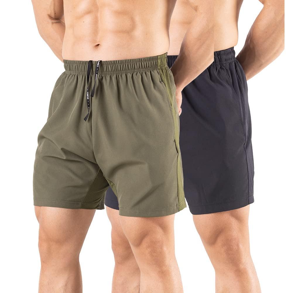 Gaglg Men's 5" Running Shorts 2 Pack Quick Dry Athletic Workout Gym Shorts with Zipper Pockets