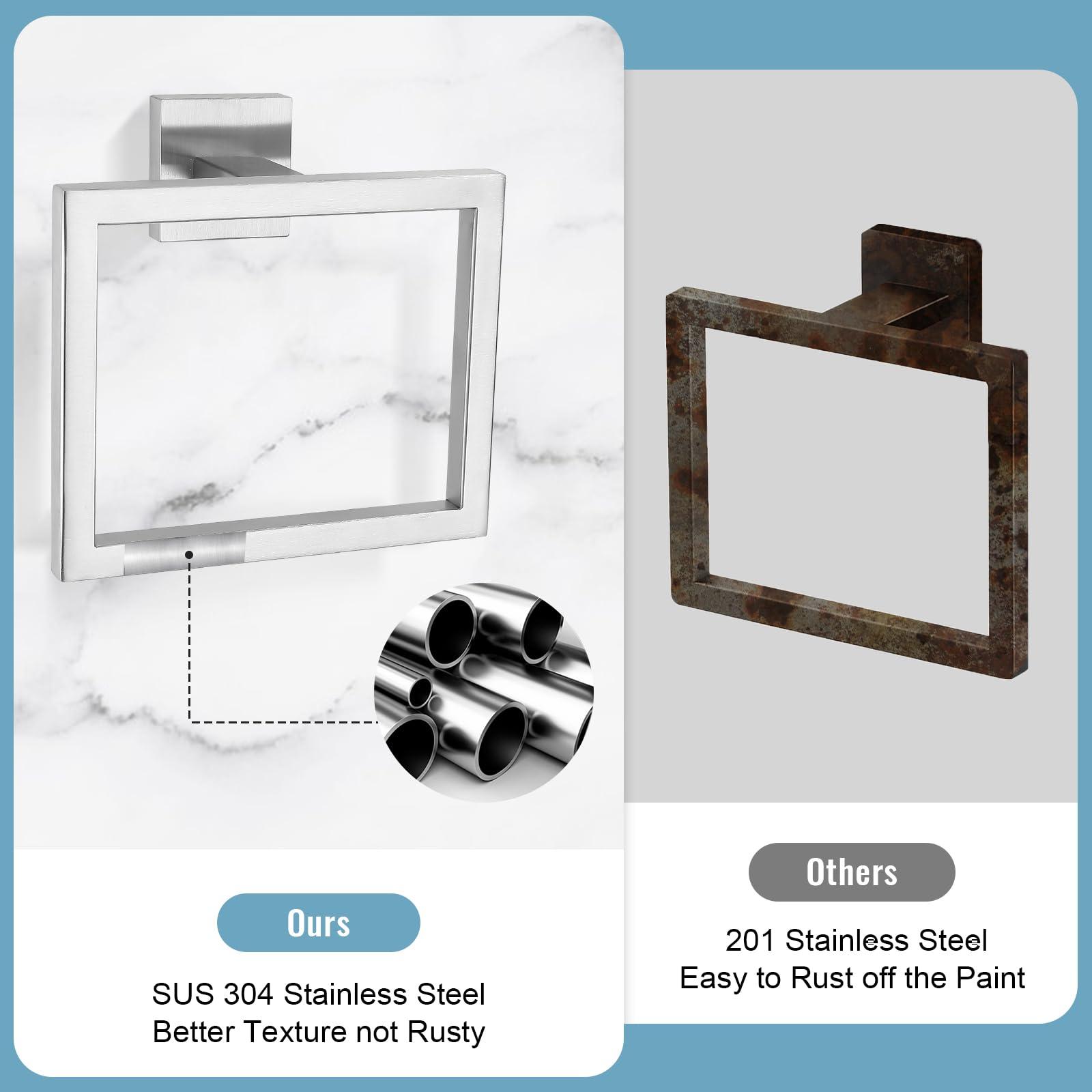 5 Pieces Towel Bar Set,TNOMS Brushed Nickel Bathroom Hardware Set Towel Rack Set for Bathroom SUS304 Stainless Steel Bathroom Accessories Set,23.6 Inch - Image 6