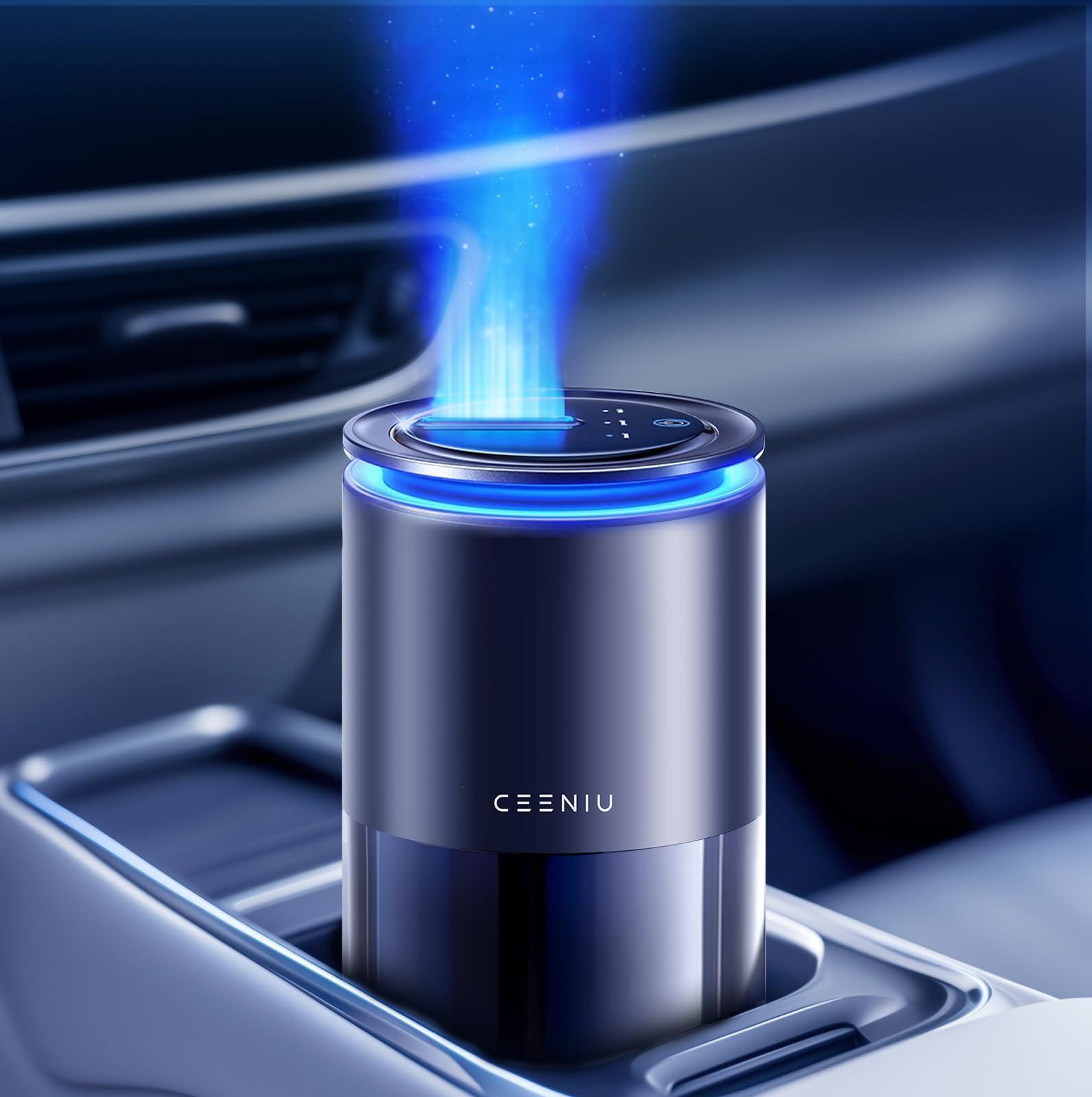 Ceeniu Smart Car Air Freshener, Enlarged Spray Nozzle, Advanced Ultrasonic Diffuser CF12 Pro, Auto On/Off, Adjustable Mode, 60-Day Powerful Battery, Ambient Light, Luxury Cologne Scent, Lasts 4 Months