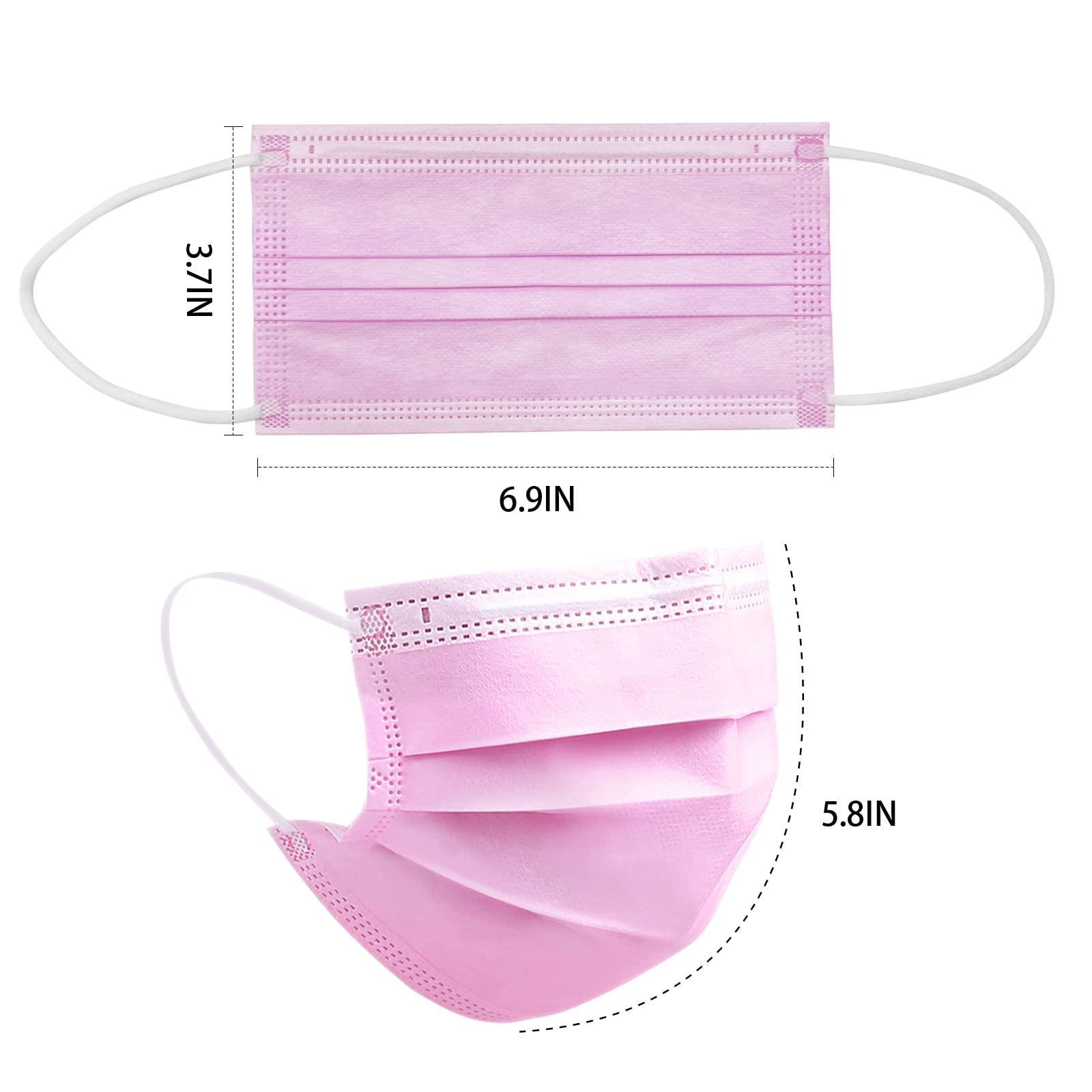 DC-BEAUTIFUL 100 Pcs Pink Disposable 3 Ply Earloop Face Masks,Fit for Adults - Image 6