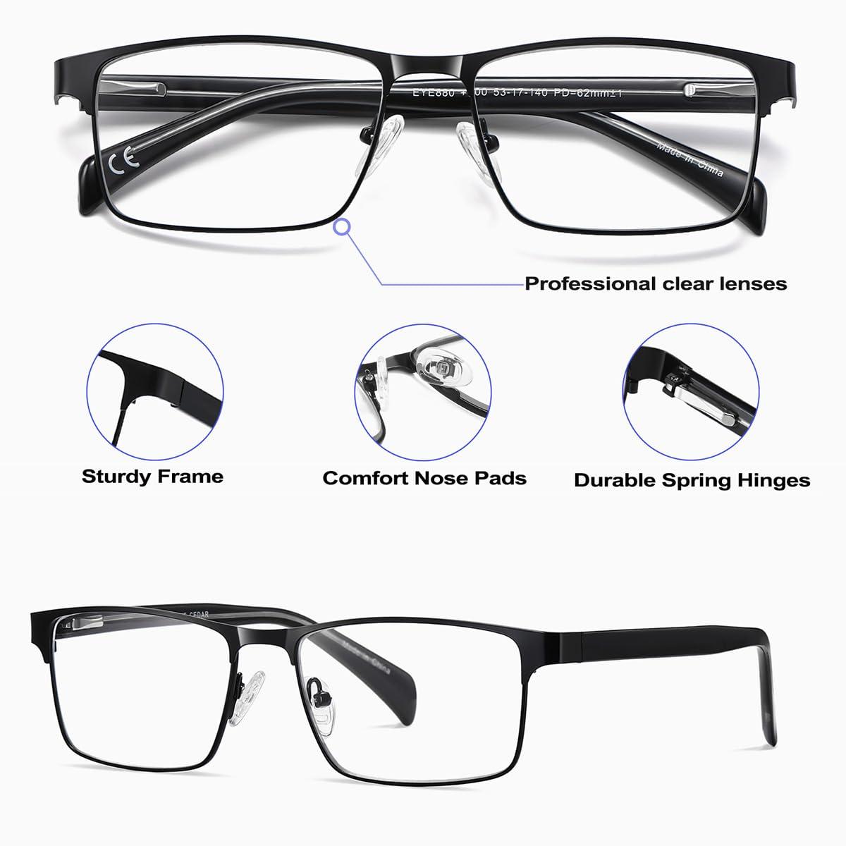 EYECEDAR 4-Pack Reading Glasses for Men Black Frame Adjustable Metal Spring Hinges Eyeglasses Readers for Men 1.50 - Image 3