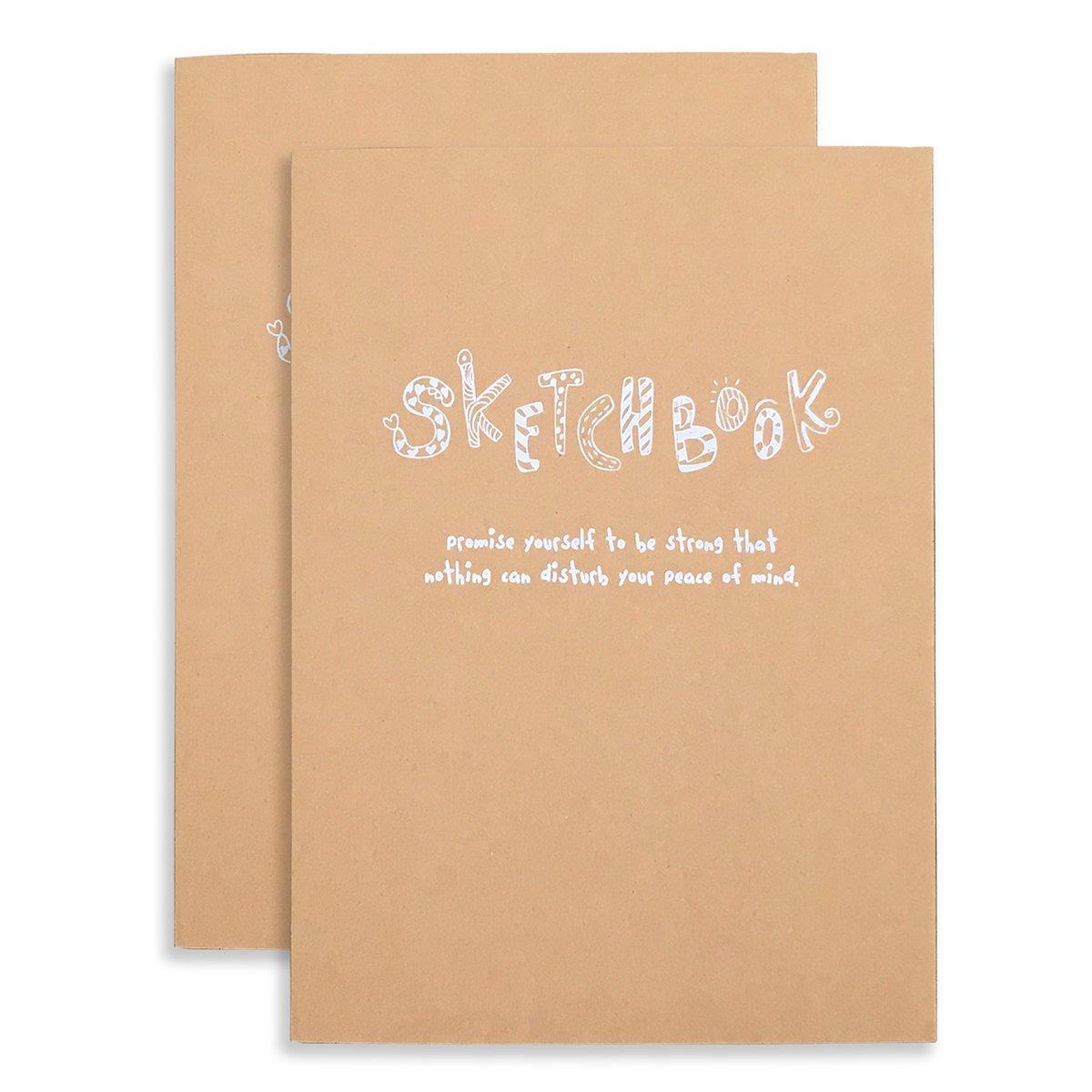 Kraft Cover Drawing Notebook & Sketchbook – Set of 2 Blank Plain Sketch Books – 125g Thick Paper, 200x280mm Paper Ideal for Drawing & Sketching- 128 sheets/256 Pages – 180 Degree Opening, 2pcs - Image 5