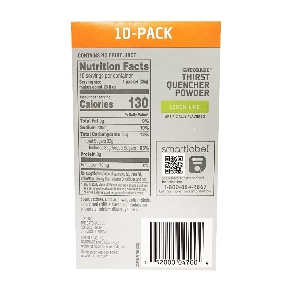 The Gatorade Company Gatorade Thirst Quencher Powder, 1.23oz Packets, Makes 20 ounces (Lemon-Lime), 1.23 Ounce (Pack of 10) - Image 2