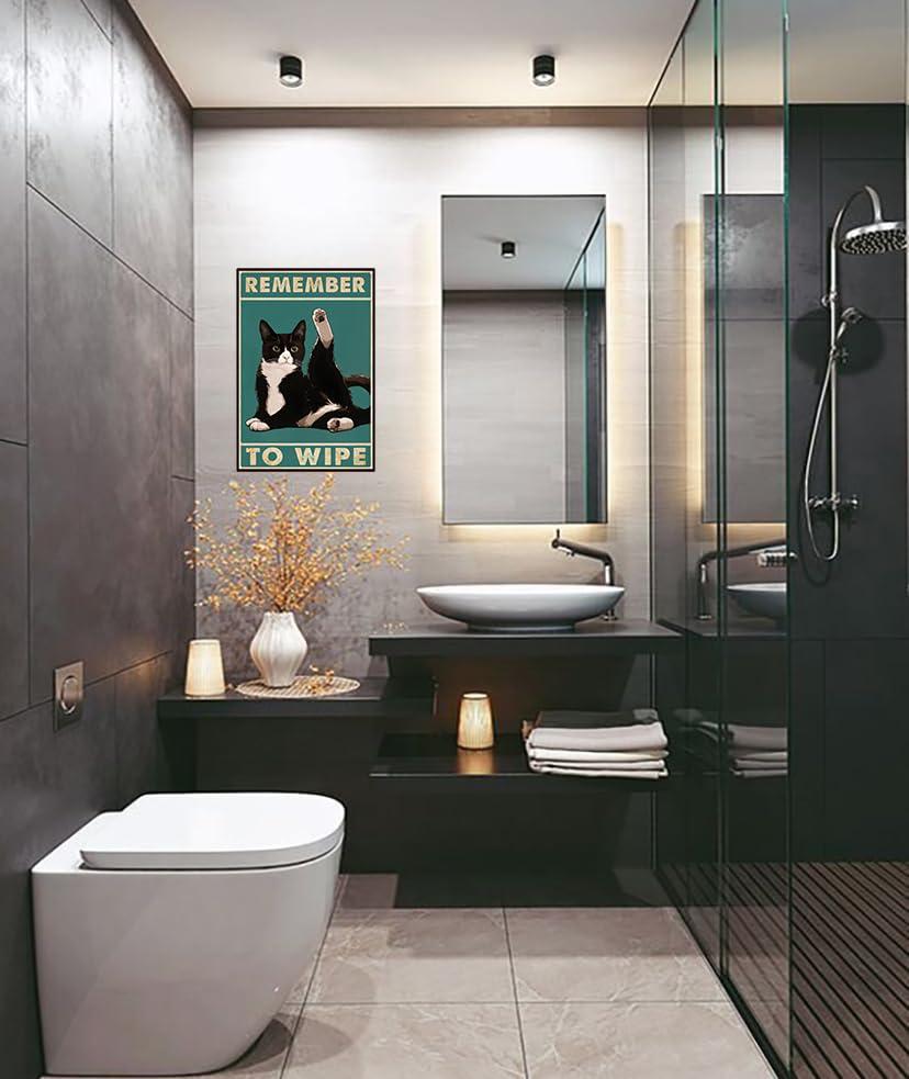 Crazysign Funny Cat Bathroom Decor Sign Tuxedo Cat Remember To Wipe Tin Sign for Bathroom Toilet Wall Decor 8x12 INCH (3155) - Image 7