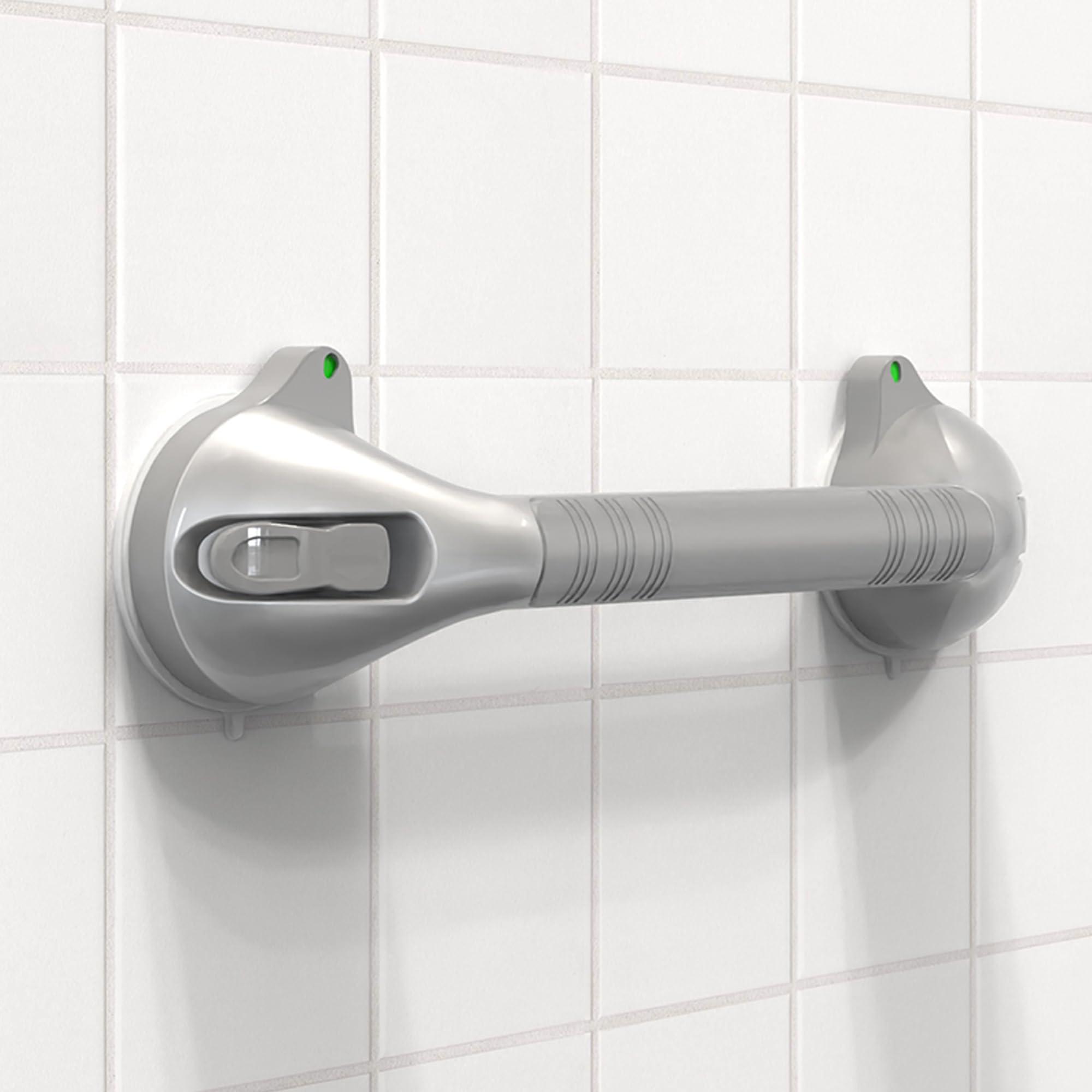AquaChase 17“ Suction Shower Grab Bar with Indicators, Tool-Free Installation, Steady Handle for Balance Assist for Bathtub, Toilet, Bathroom, Dual Tone, Silver/Gray 2-Pack - Image 5