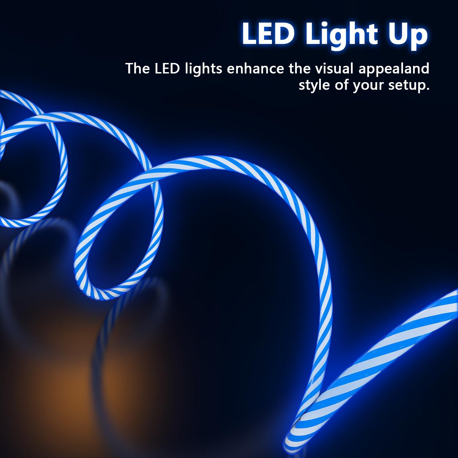 3-in-1 LED Light Up Flowing Multi iPhone Charger Cable,Lightning/Type C/Micro USB Car RGB Glowing Connector Cord for Apple iPhone 15/14/13/12/11 Pro Max/XR/XS/SE,iPad/Android/Samsung(6.6FT/2M Blue) - Image 5