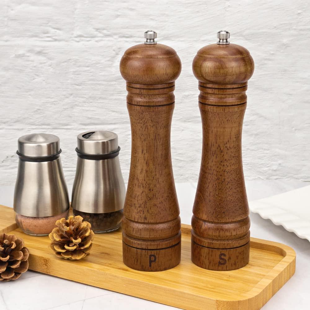 XWXO Wood Salt and Pepper Grinder Set, Salt Mill Pepper Grinder Set, Pepper Mill, Salt Shakers with Adjustable Ceramic Rotor- Oak Wood Pepper Grinder for Your Kitchen 8 inches - Pack of 2 - Image 6