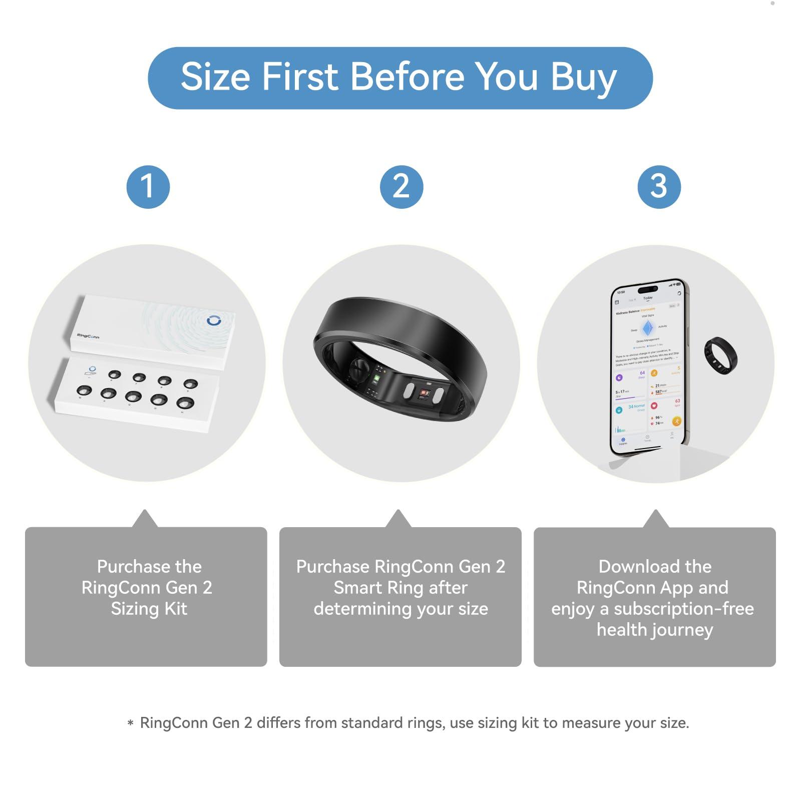 RingConn Gen 2, World’s First Smart Ring with Sleep Apnea Monitoring, No APP Subscription, 12-Day Battery Life, Stress/Heart Rate/Women's Health Tracker, Android & iOS Compatible (Black, Size 10) - Image 2