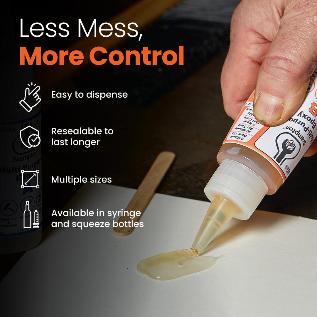 Brampton Multi-Purpose Epoxy, Quick 30-Minute Set, Waterproof 2-Part Epoxy Glue Kit for Tile, Metal, Ceramic, Glass, Wood, Stone, Strong Bonding, Sandable, Paintable Resin, Easy 1:1 Mix, 4 oz - Image 7