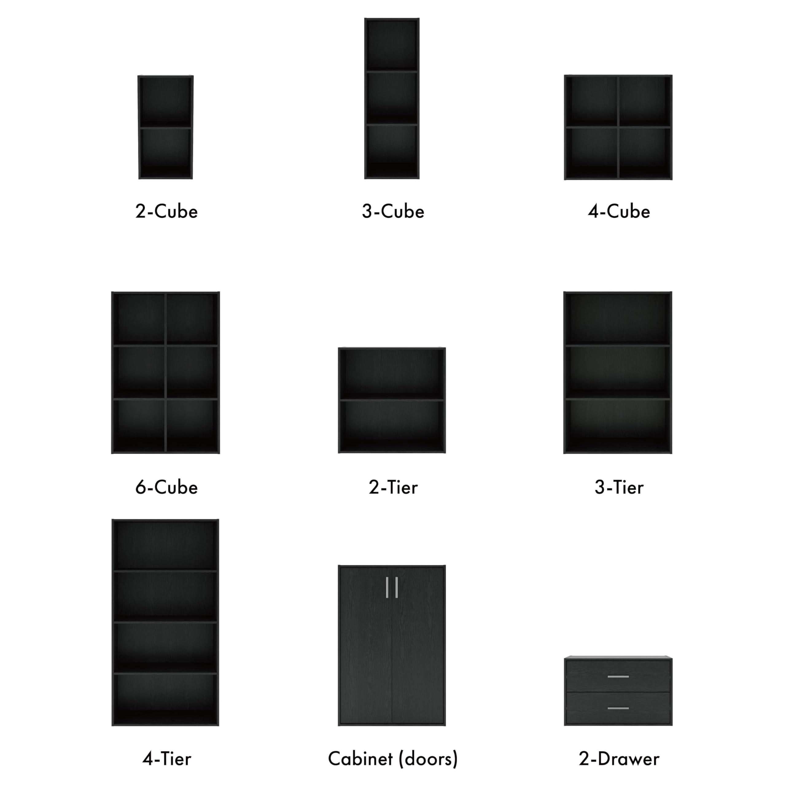 HOMES: INSIDE + OUT Apexa 2-Tier Cube Storage Organizer Shelves, Stackable Wood Bookcase Fits Cubby Bins for Organization, Dorm Teen Room Decor & Home Office, Black - Image 10