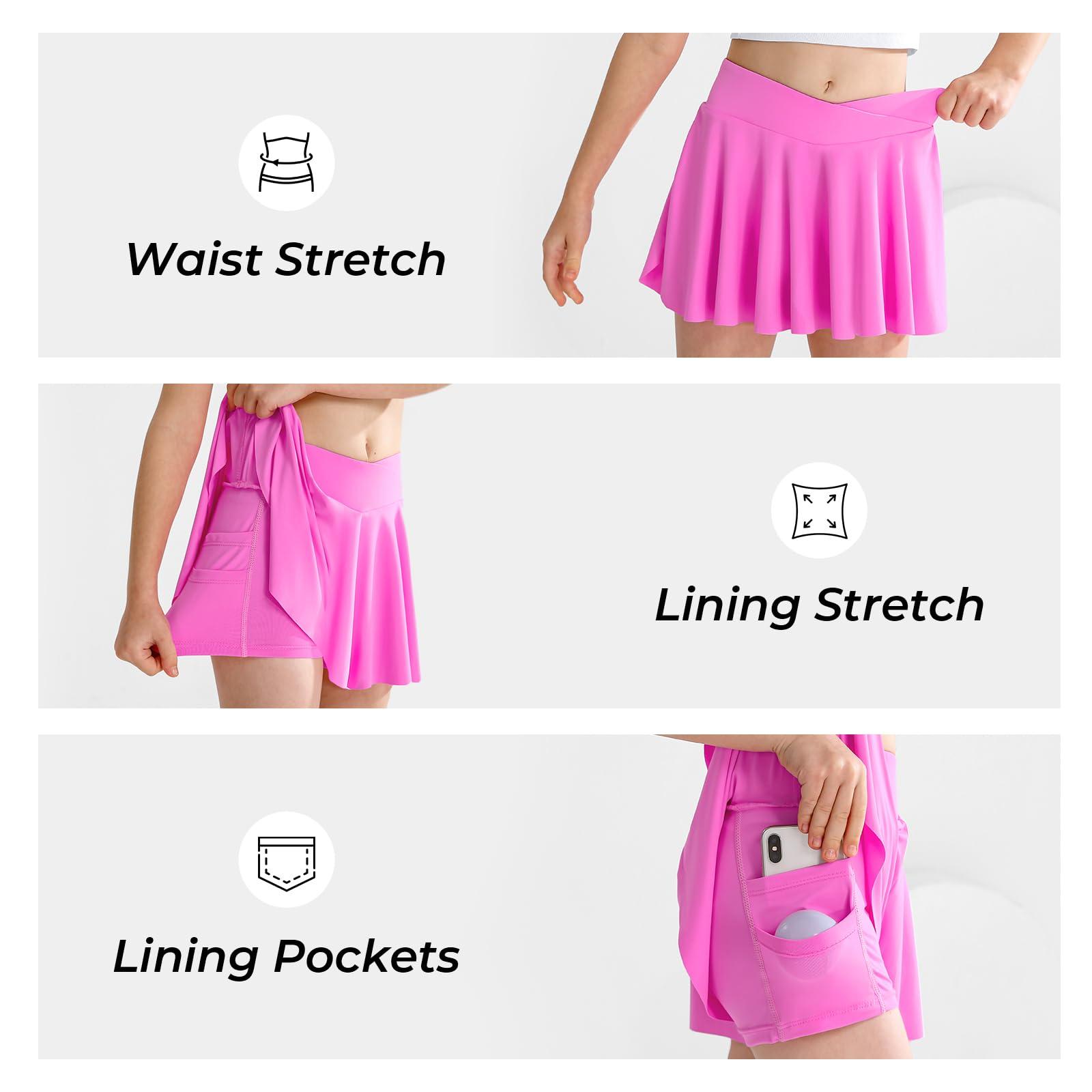 Girls' Athletic 2-in-1 Flowy Cheer Dance Biker Shorts Tennis Skirt Butterfly Skorts with Pocket for Girl Size 5-14 Years - Image 3