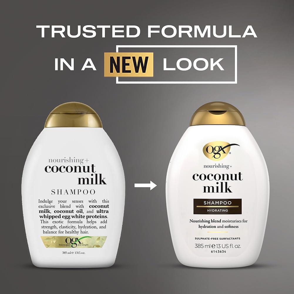 OGX Nourishing + Coconut Milk Moisturizing Shampoo, Hydrating & Restoring Shampoo Moisturizes for Soft Hair After the First Use, Paraben-Free, Sulfate-Free Surfactants, 13 fl. oz - Image 3