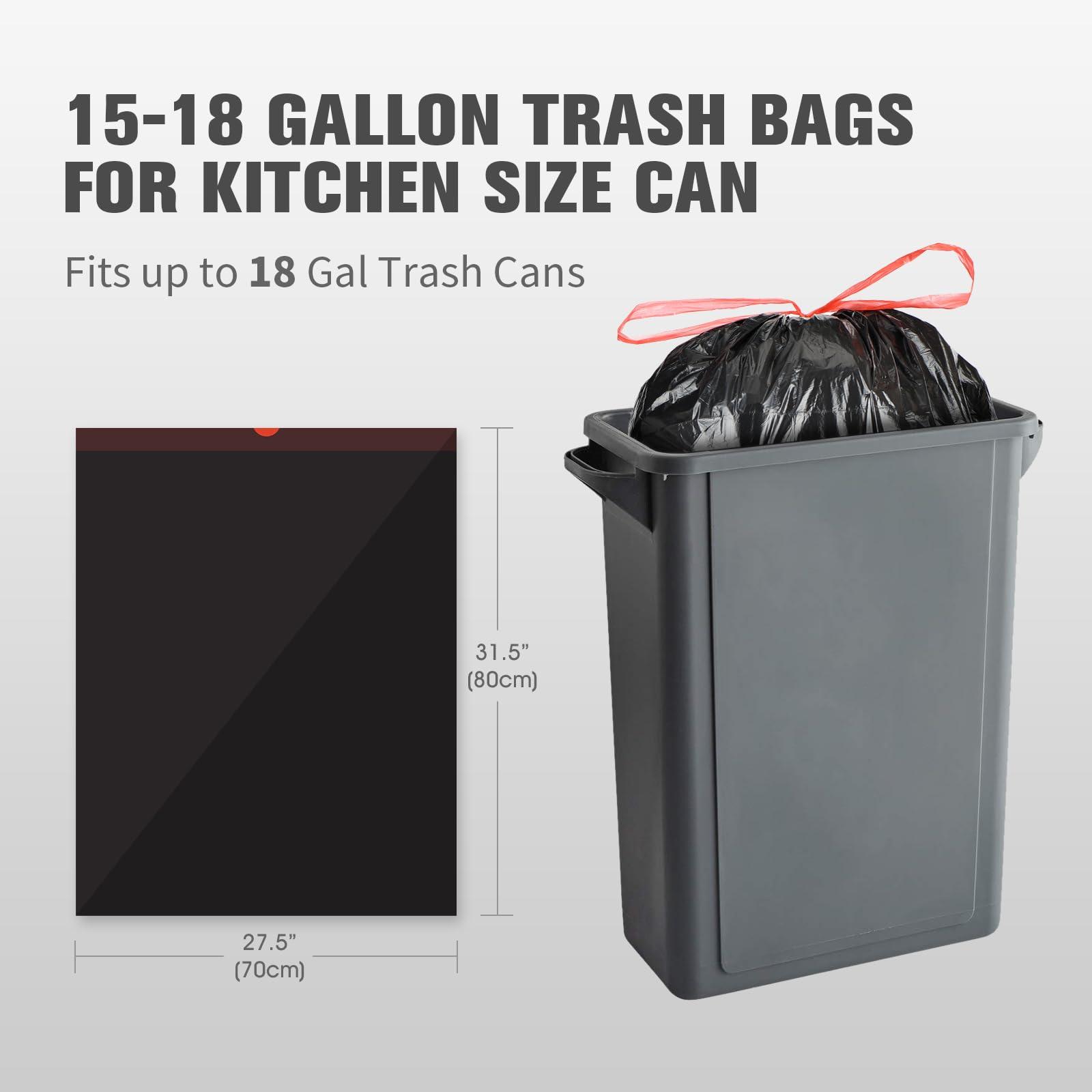 Geiteoa 15-18 Gallon Black Trash Bags with Drawstring (102 Count) Fit 16, 17 Gal High Density Large Garbage Bags, Strong Plastic Trash Can Liners for Kitchen Lawn Commercial - Image 2