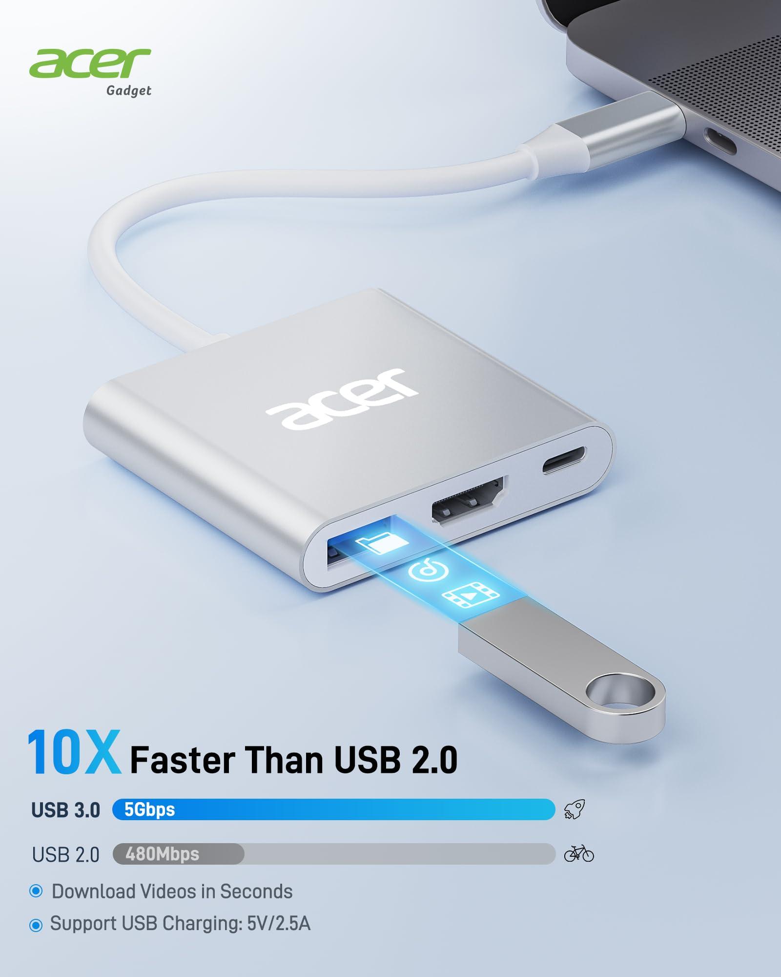 Acer USB C to HDMI Adapter, 4K USB C Hub with 100W PD, USBA 3.0 Port, HDMI to USBC Multiport Digital AV Converter for MacBook Pro/Air, iPad, Tablets, Switch, TV, Monitor and More (Silver) - Image 5
