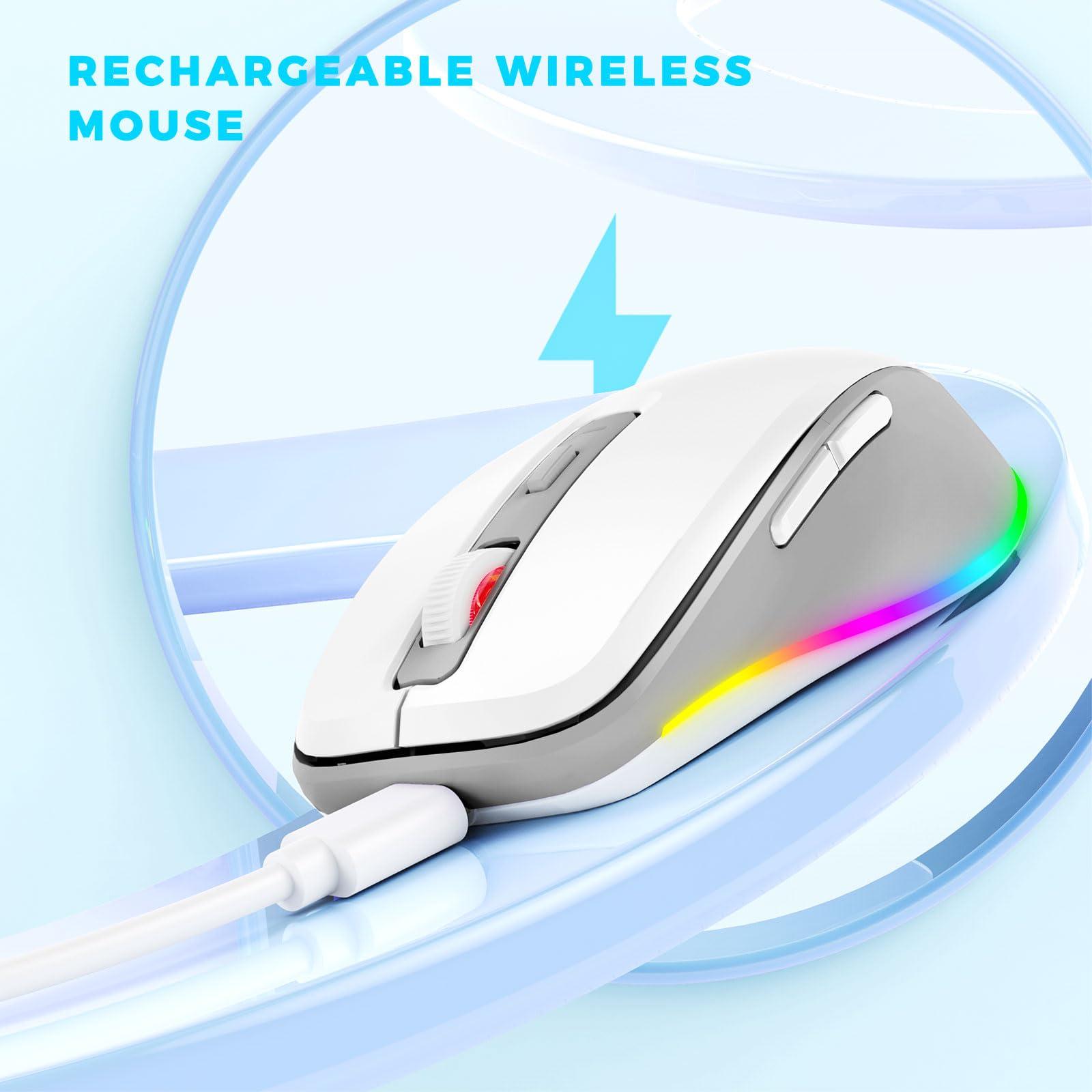 PEIOUS Wireless Mouse Jiggler - LED Wireless Mice with Build-in Mouse Mover, Rechargeable Moving Mouse for Laptop with Undetectable Random Movement Keeps Computers Awake - White & Grey - Image 4