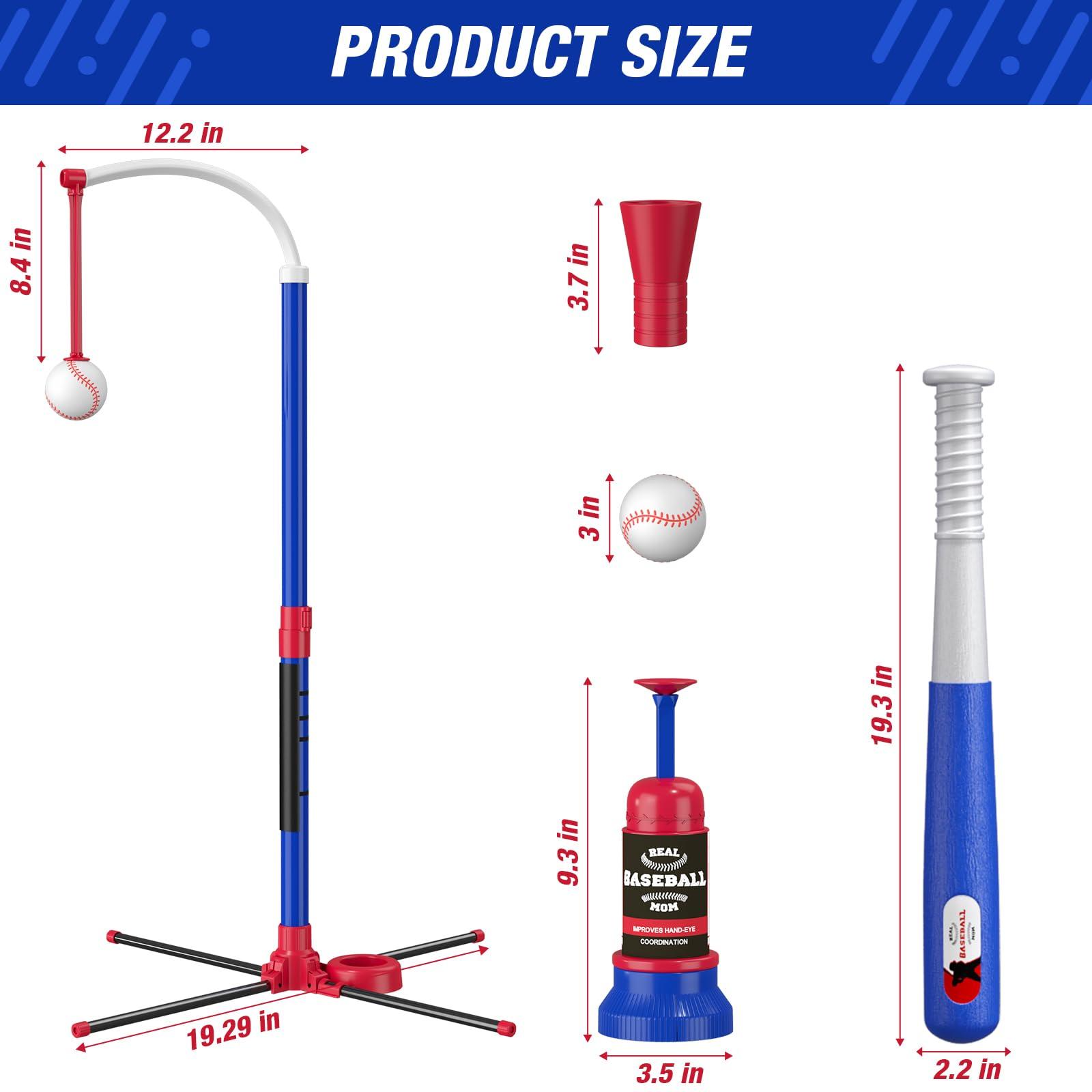HYES 3-in-1 Baseball Set for Kids 3-5 - Tee Ball Stand, Hanging Tee, Ball Launcher and 6 Softballs - Adjustable Height, Indoor/Outdoor Sport Gifts for Boys, Blue - Image 2